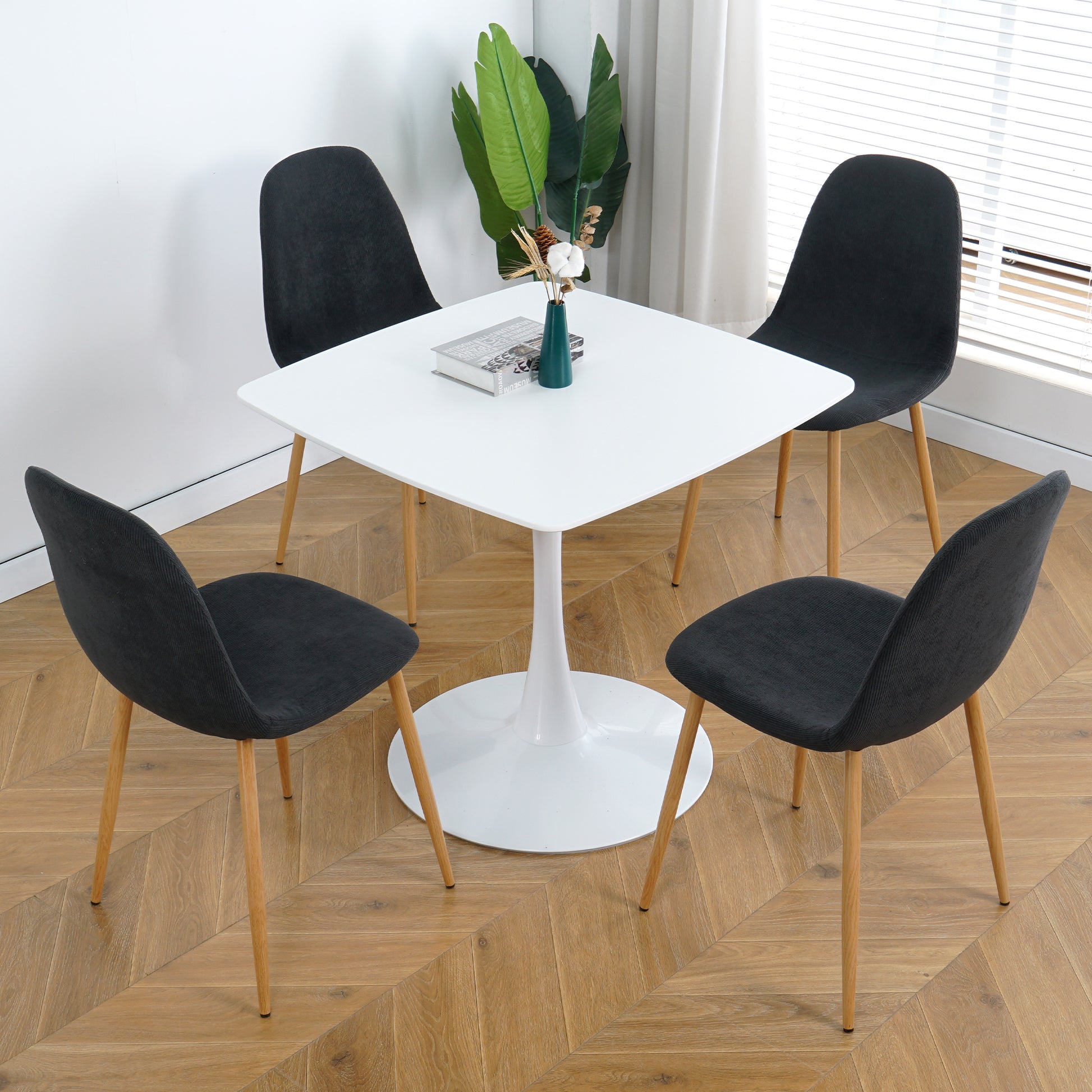 Deep Grey Modern Fabric Chairs With Wood Transfer Metal Leg Set Of 4 Dark Gray Metal