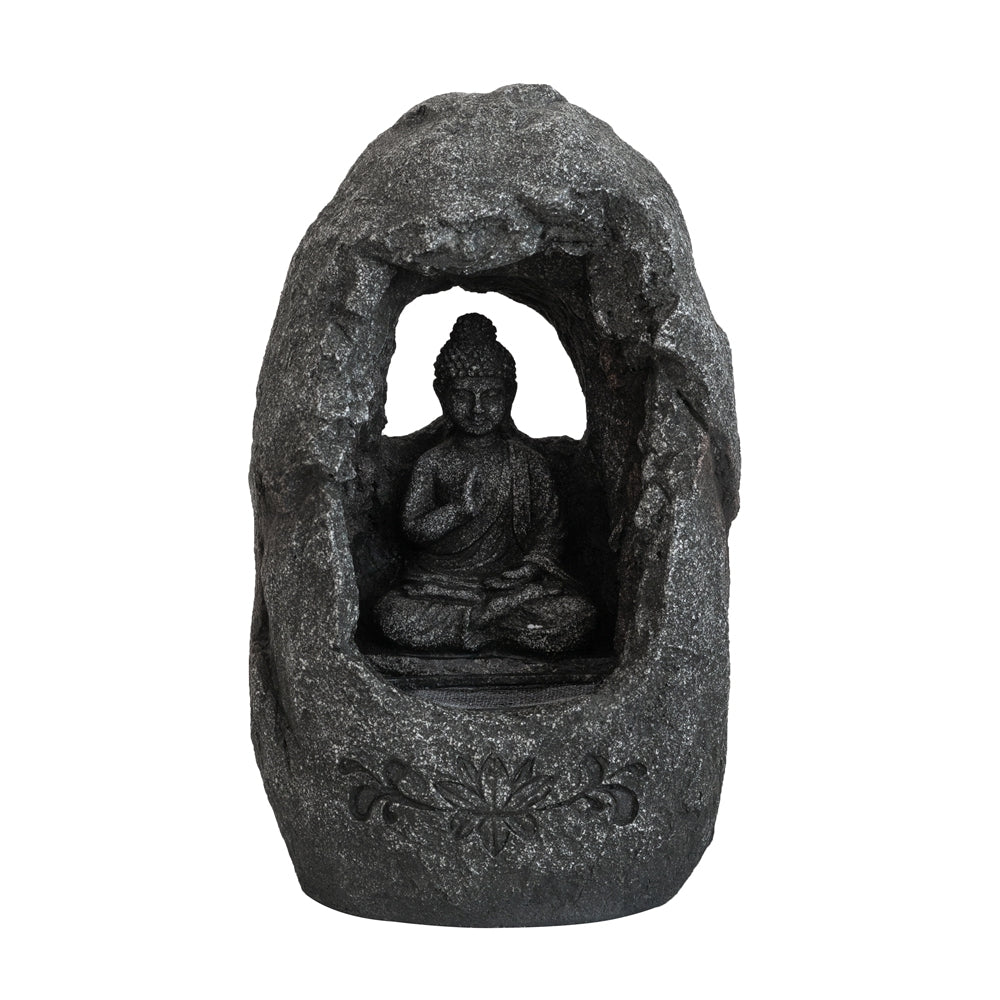 8.3X5.9X13.6" Decorative Gray Tabletop Water Fountain With Sitting Buddha And Led Light, For Indoor Outdoor Gray Primary Living Space Chinese,Coastal,Transitional Polyresin