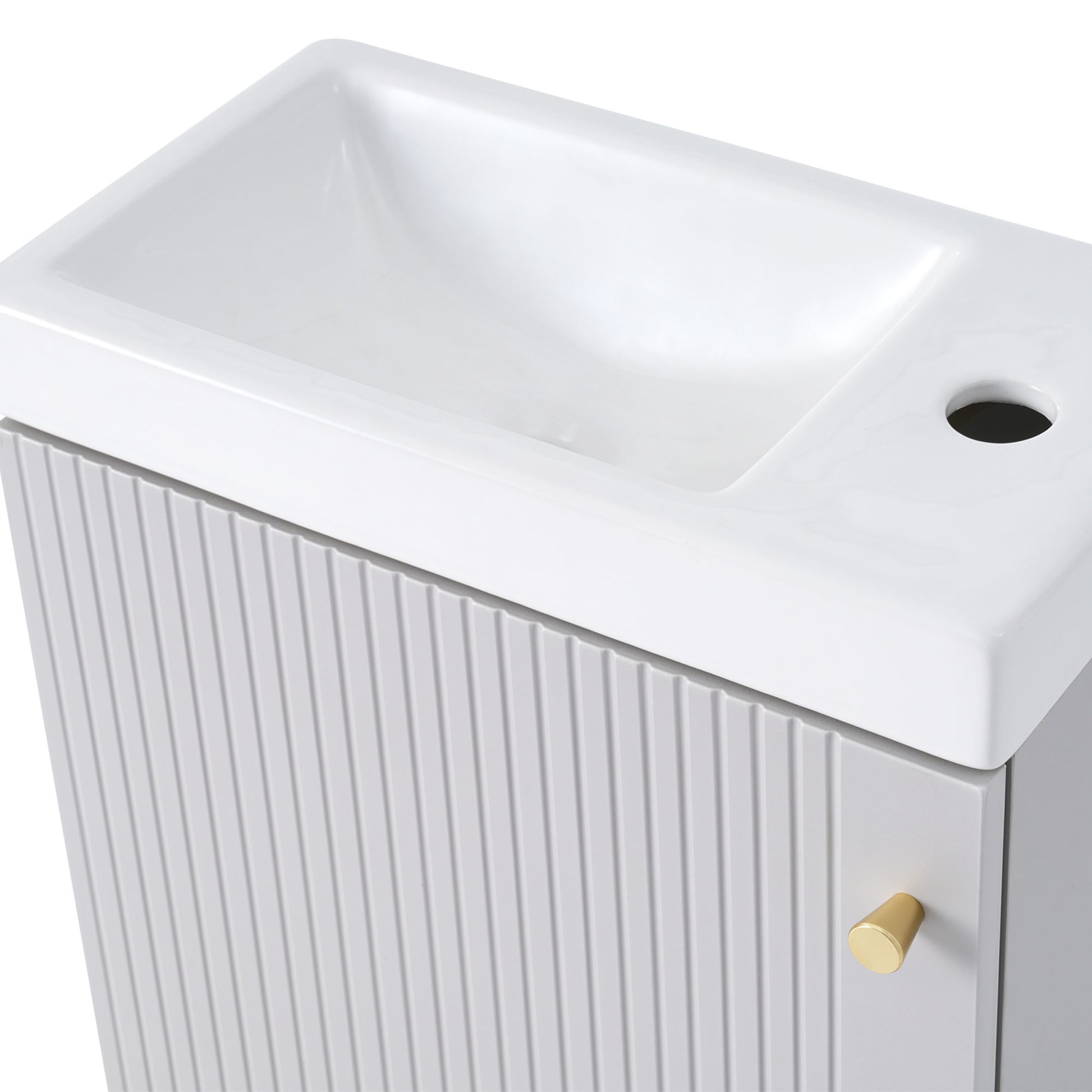 Viedo Contemporary 16" Wall Mounted Bathroom Vanity Combo Cabinet With Ceramic Basin Ideal For Small Bathrooms Grey Mdf