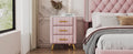 Upholstered Wooden Nightstand With 3 Drawers And Metal Legs&Handles,Fully Assembled Except Legs&Handles,Bedside Table With Marbling Worktop Pink Pink Velvet