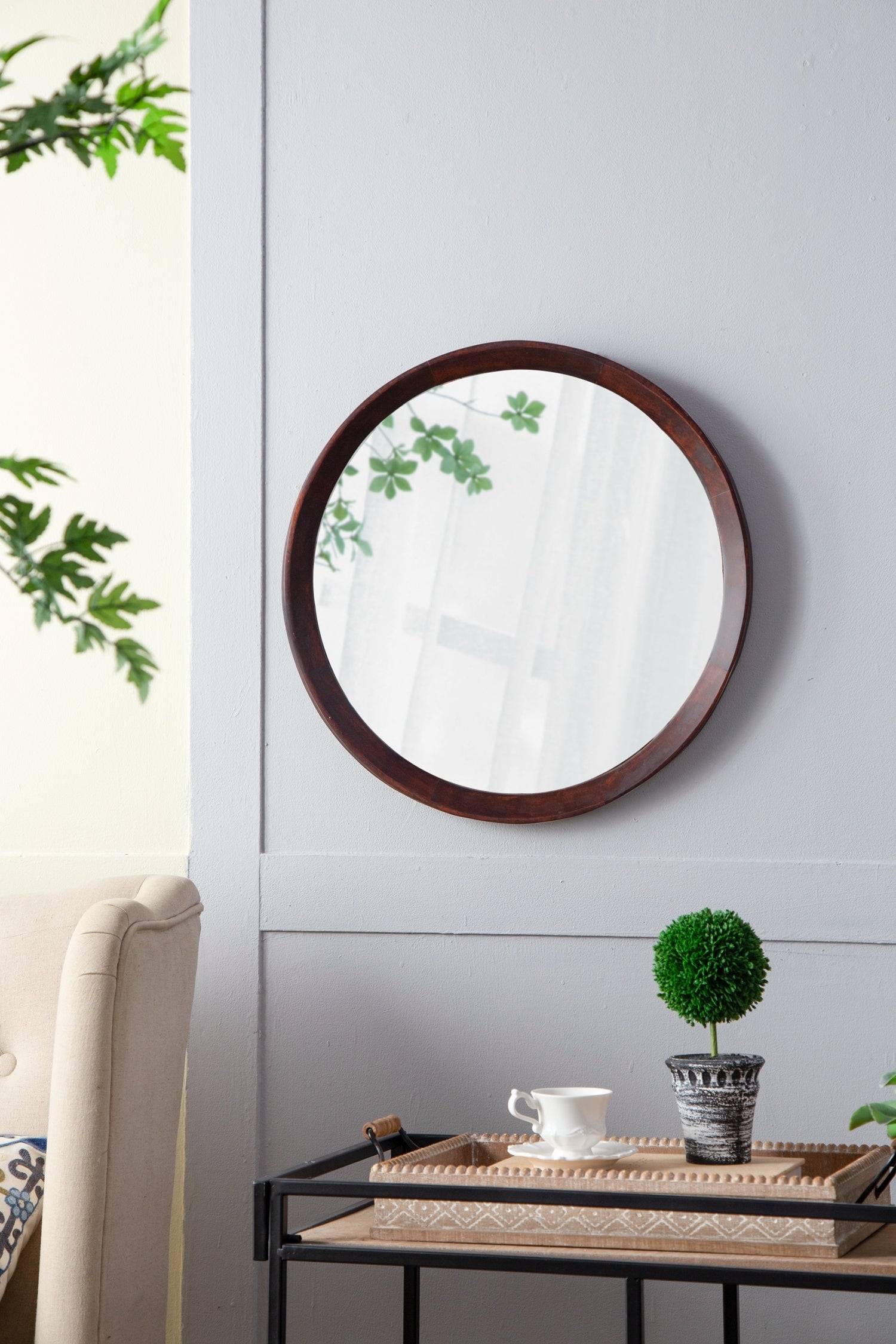 20X1.5"Transitional Decor Style Mango Wood Wall Mirror Wall Decor With Frame Of Solid Mango Wood For Bathroom,Entryway Console Lean Against Wall Dark Brown Wood