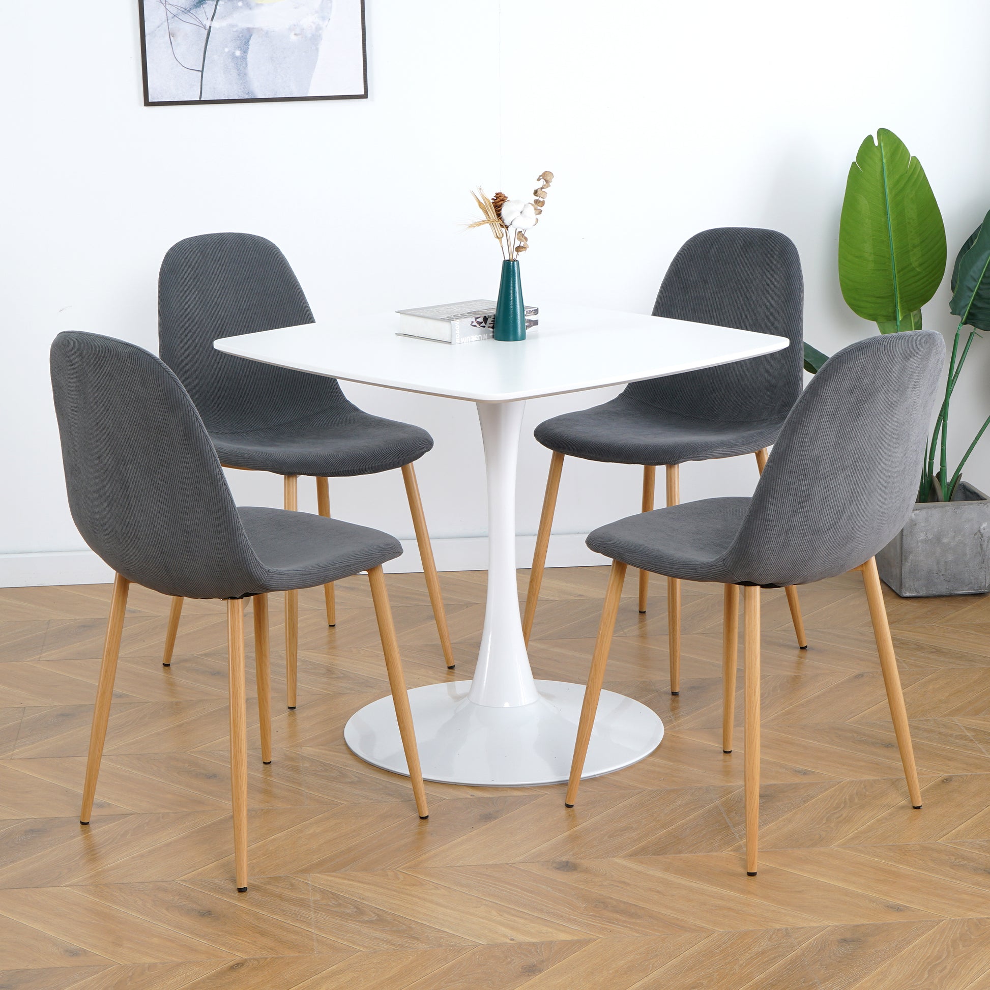 Light Grey Modern Fabric Chairs With Wood Transfer Metal Leg Set Of 4 Light Gray Metal