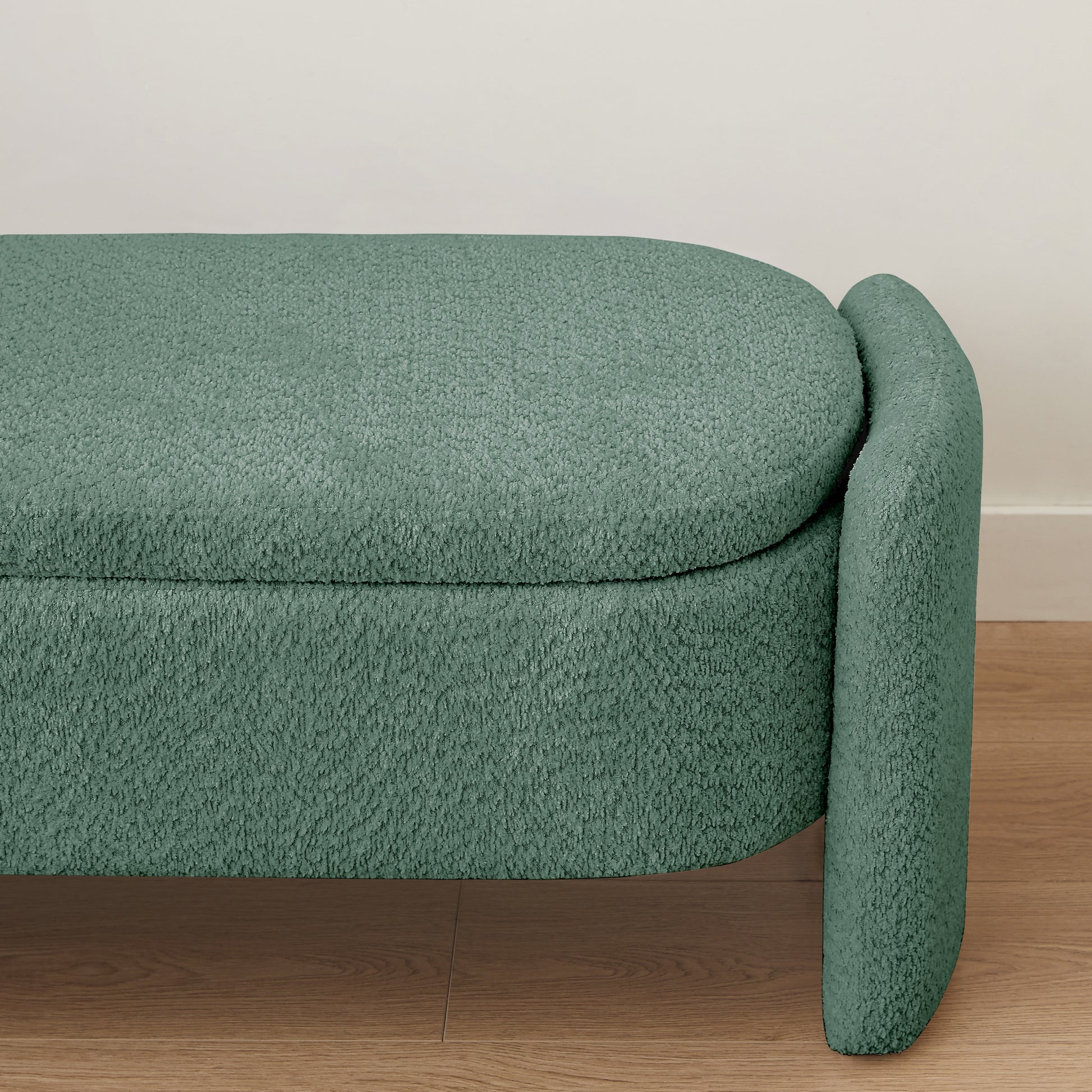 Ottoman Oval Storage Bench 3D Lamb Fleece Fabric Bench With Large Storage Space For The Living Room, Entryway And Bedroom,Green Green Dark Green Polyester