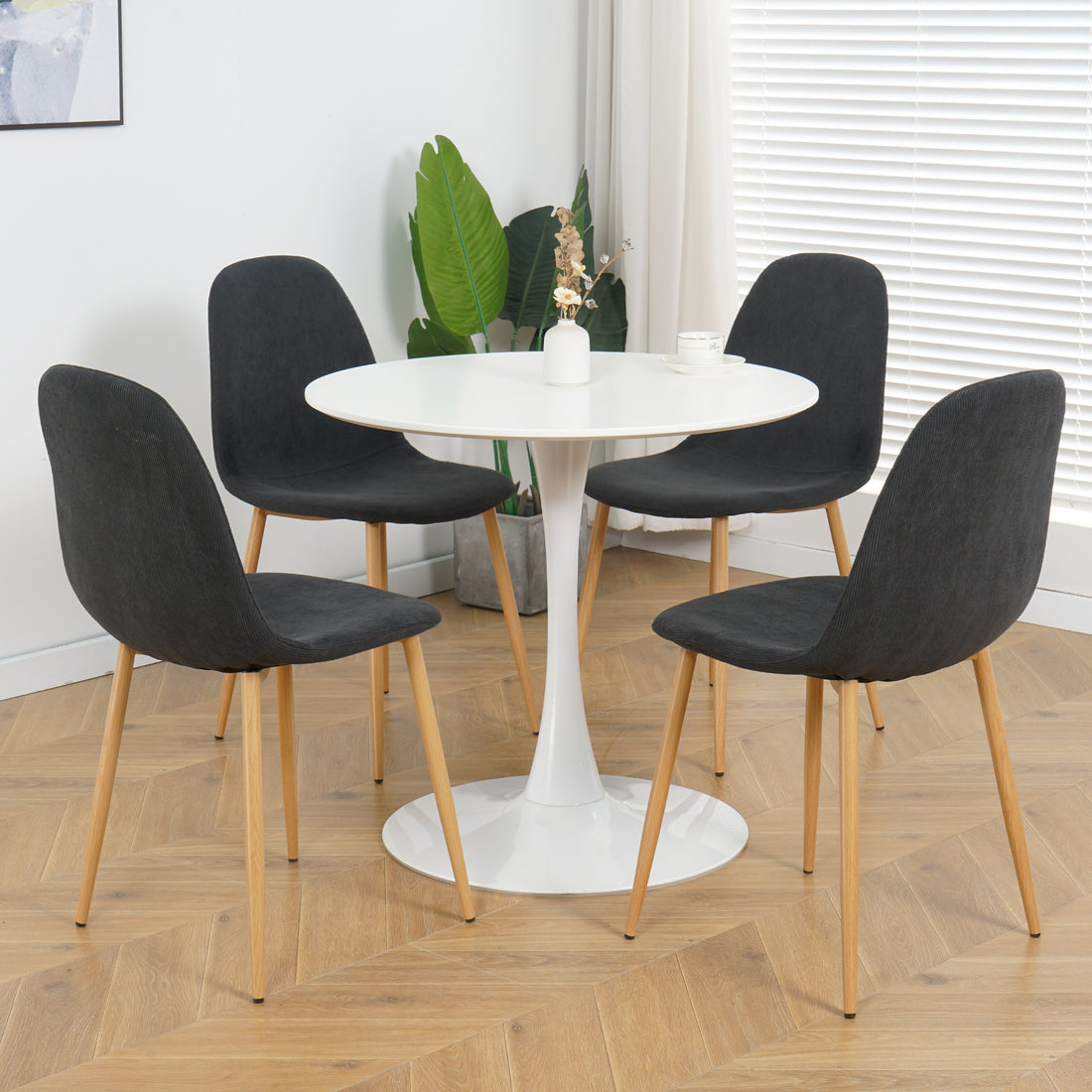 Deep Grey Modern Fabric Chairs With Wood Transfer Metal Leg Set Of 4 Dark Gray Metal