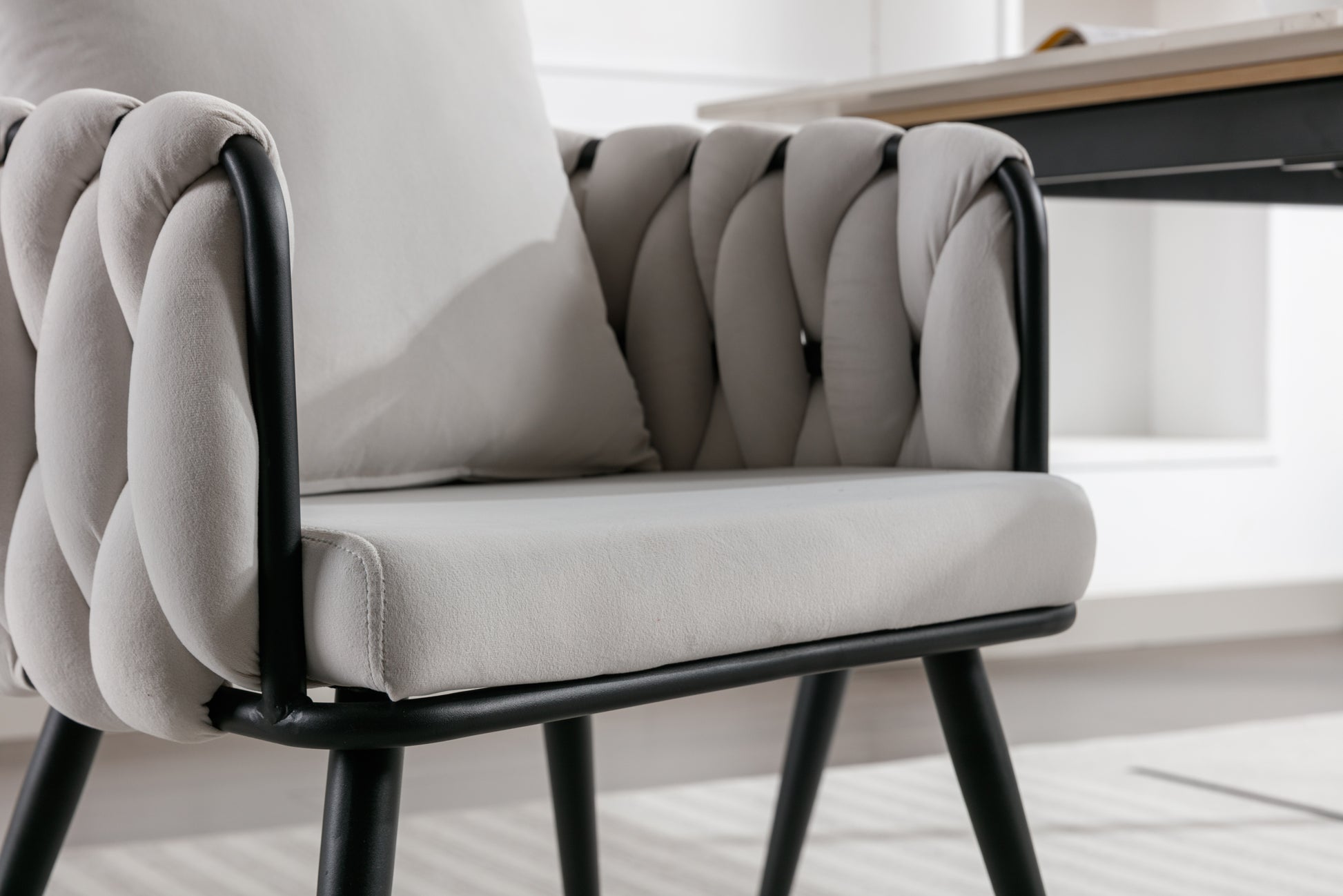 Pure Ivory Modern Velvet Dining Chairs Set Of 2 Hand Weaving Accent Chairs Living Room Chairs Upholstered Side Chair With Black Metal Legs For Dining Room Kitchen Vanity Living Room Ivory Velvet