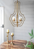 4 Light Metal Chandelier, Hanging Light Fixture With Adjustable Chain For Kitchen Dining Room Foyer Entryway, Bulb Not Included Gold Iron