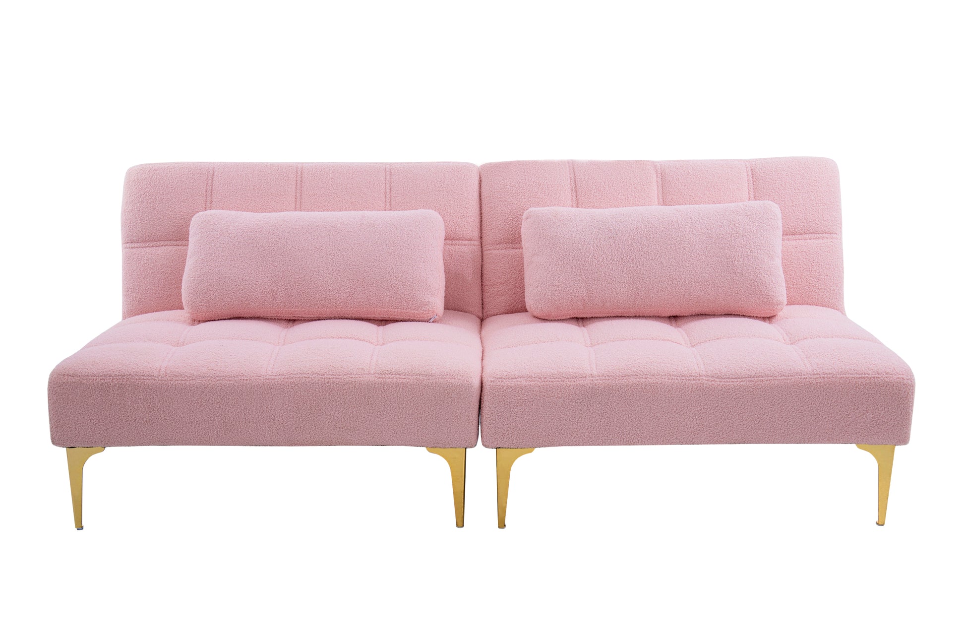 71" Convertible Sofa Bed Futon With Gold Metal Legs Teddy Fabric Pink Pink Teddy Foam Fabric