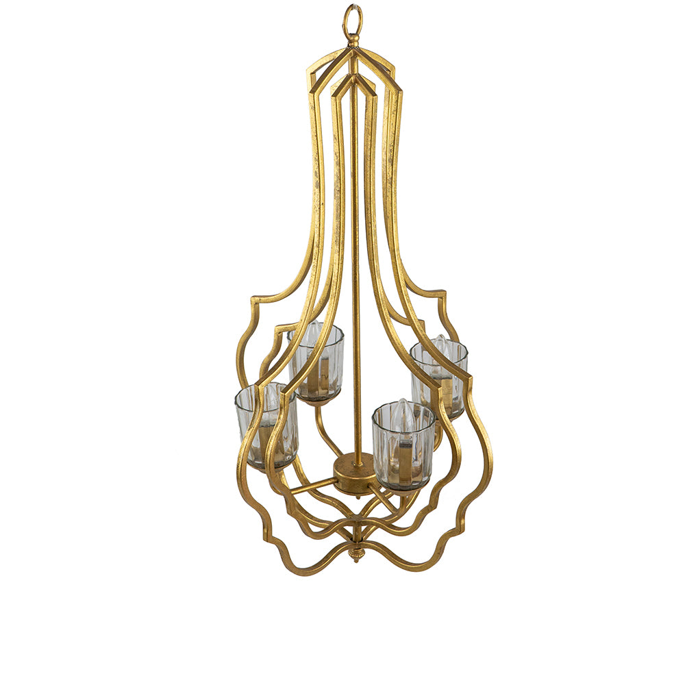 4 Light Metal Chandelier, Hanging Light Fixture With Adjustable Chain For Kitchen Dining Room Foyer Entryway, Bulb Not Included Gold Iron