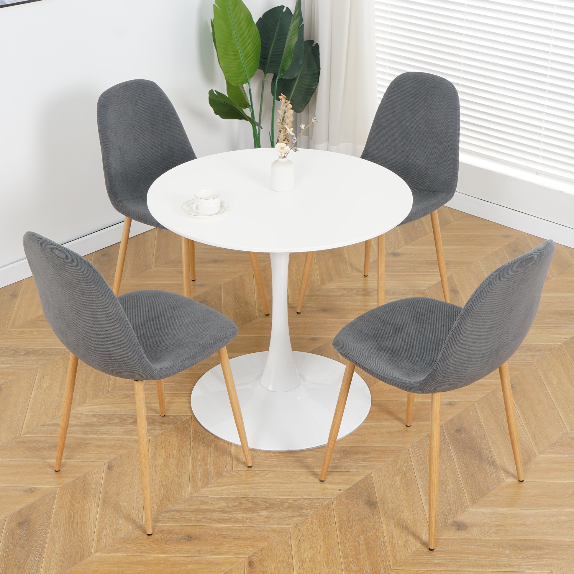 Light Grey Modern Fabric Chairs With Wood Transfer Metal Leg Set Of 4 Light Gray Metal