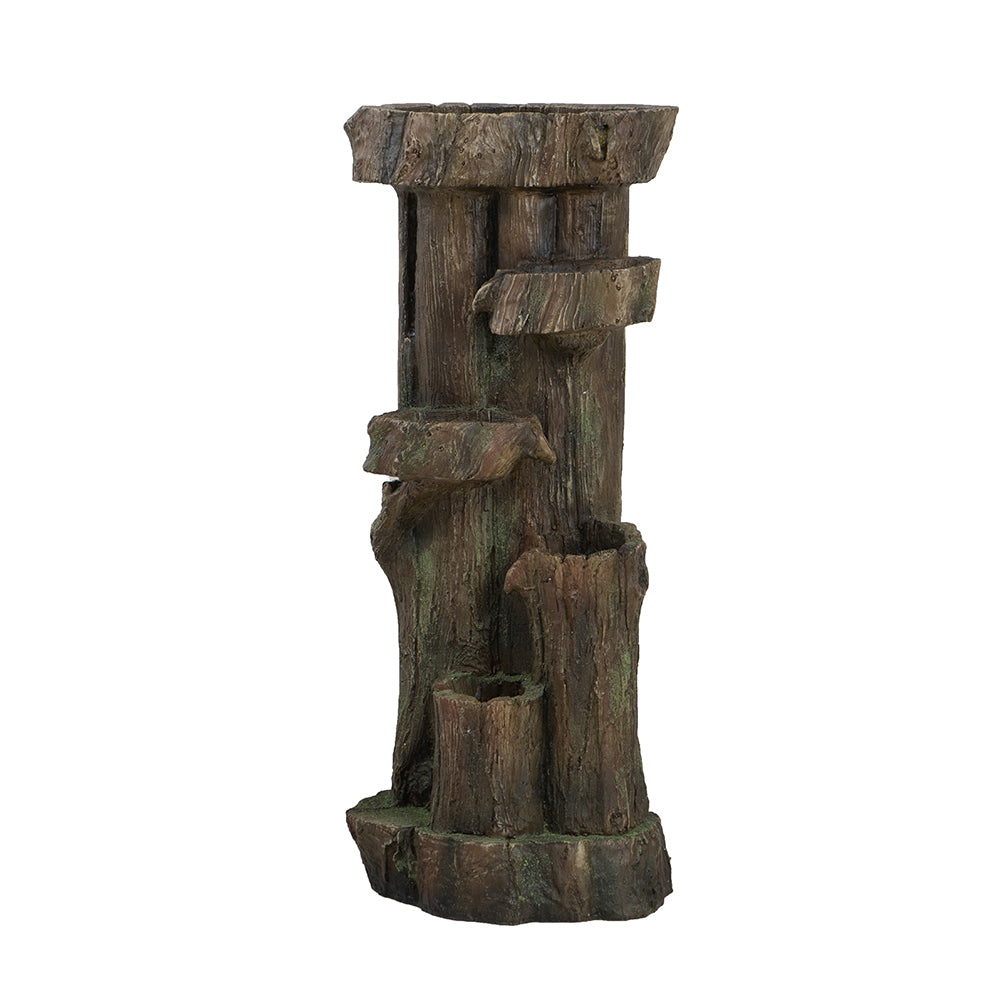 11X13.4X31.5" Rustic Decorative Tree Trunk 5 Tier Water Fountain, With Light And Pump, For Indoor And Outdoor Brown Garden & Outdoor Farmhouse,French Country,Pastoral,Rustic,Traditional Polyresin