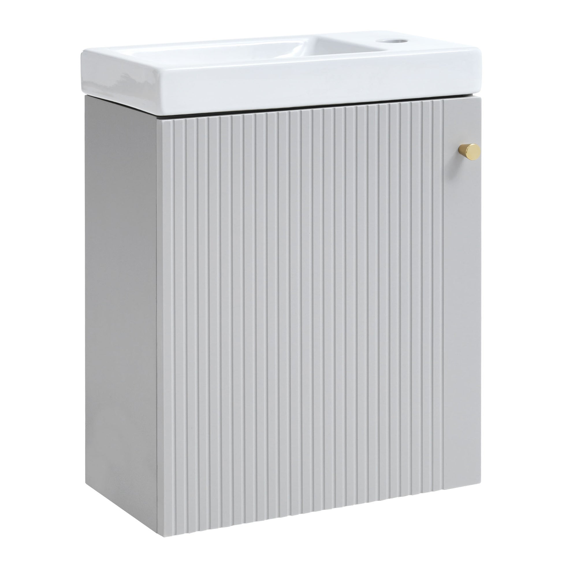Viedo Contemporary 16" Wall Mounted Bathroom Vanity Combo Cabinet With Ceramic Basin Ideal For Small Bathrooms Grey Mdf