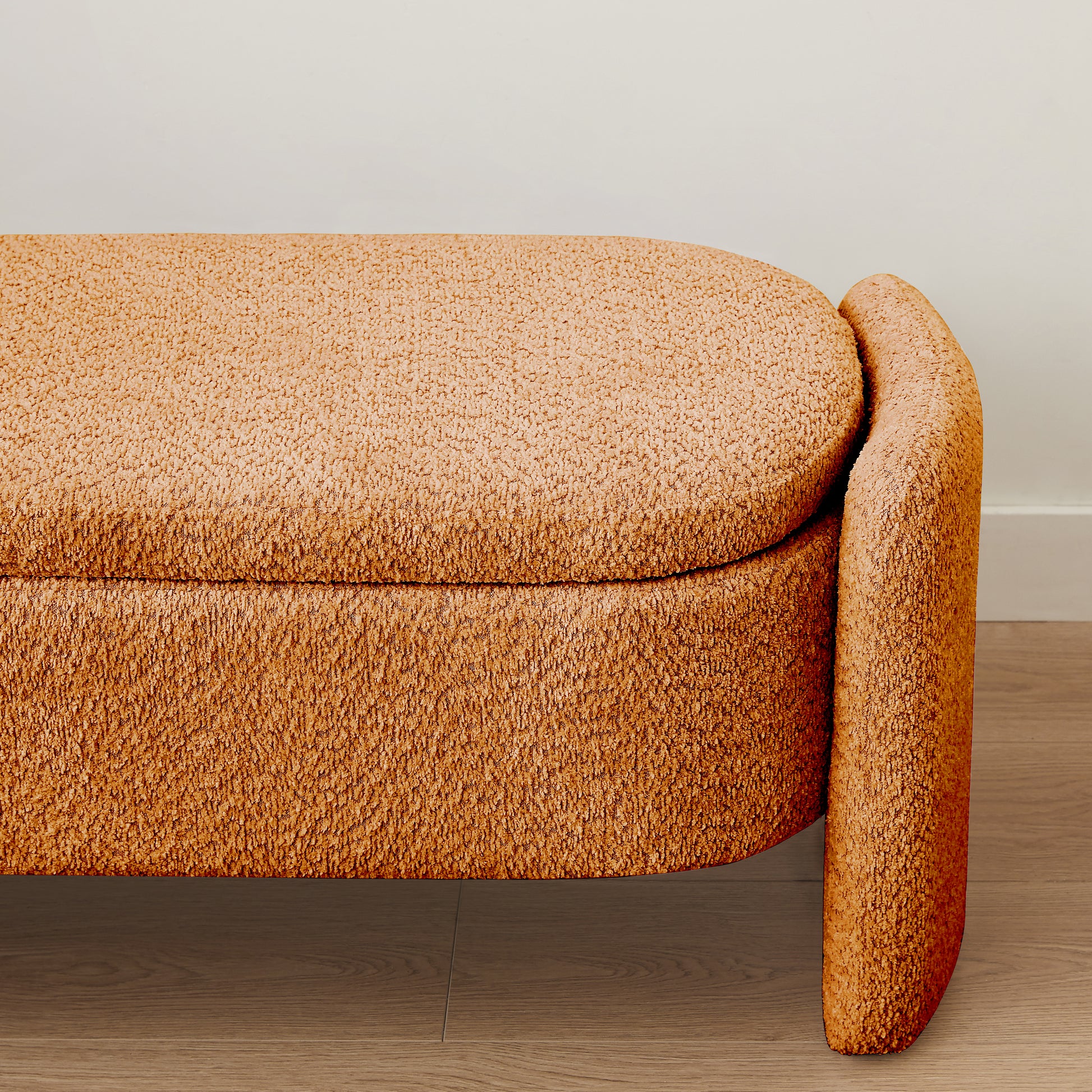 Ottoman Oval Storage Bench 3D Lamb Fleece Fabric Bench With Large Storage Space For The Living Room, Entryway And Bedroom,Brown Orange Dark Brown Polyester