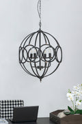 4 Light Metal Chandelier, Hanging Light Fixture With Adjustable Chain For Kitchen Dining Room Foyer Entryway, Bulb Not Included Black Iron