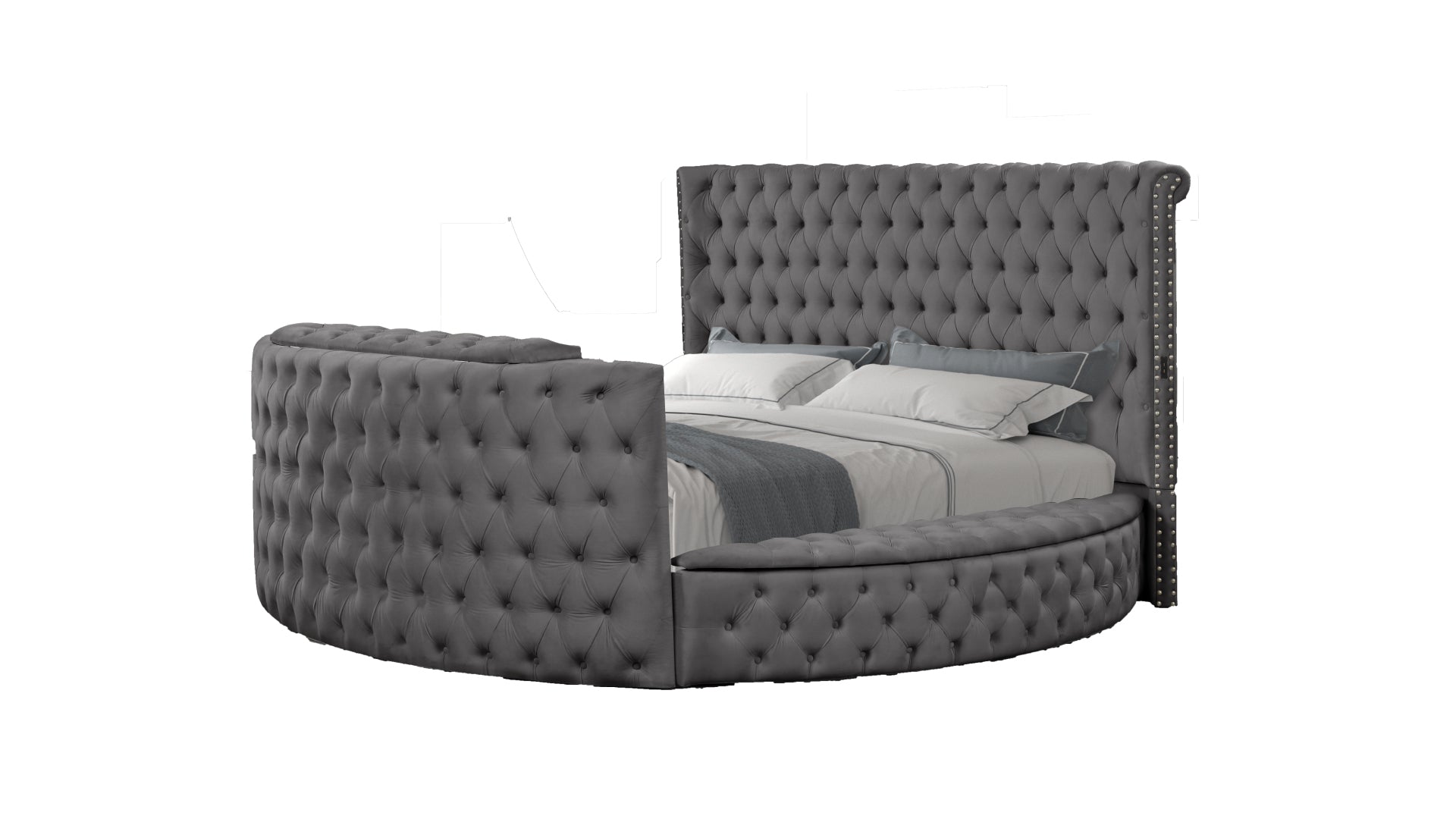 Maya Modern Style Crystal Tufted Queen 4Pc Bed Room Set Made With Wood In Gray Box Spring Not Required Queen Gray Wood 4 Piece Set Bedroom Bed Included,Dresser Included,Mirror Included,Nightstand Included Contemporary,Modern Upholstered Velvet Tufted