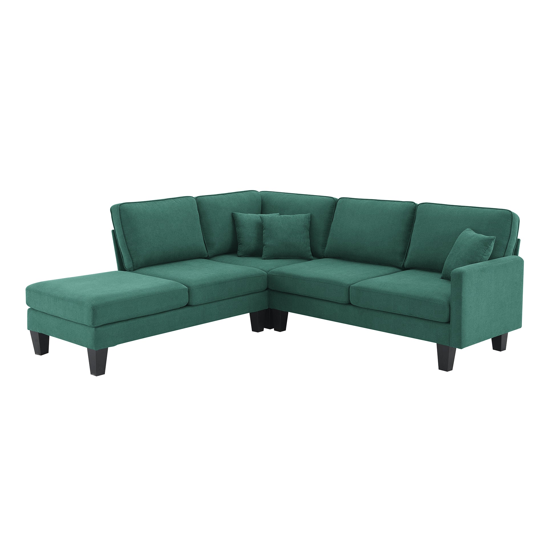 90*88" Terrycloth Modern Sectional Sofa,5 Seat Practical Couch Set With Chaise Lounge,L Shape Minimalist Indoor Furniture With 3 Pillows For Living Room,Apartment,Office, 3 Colors Green Fabric