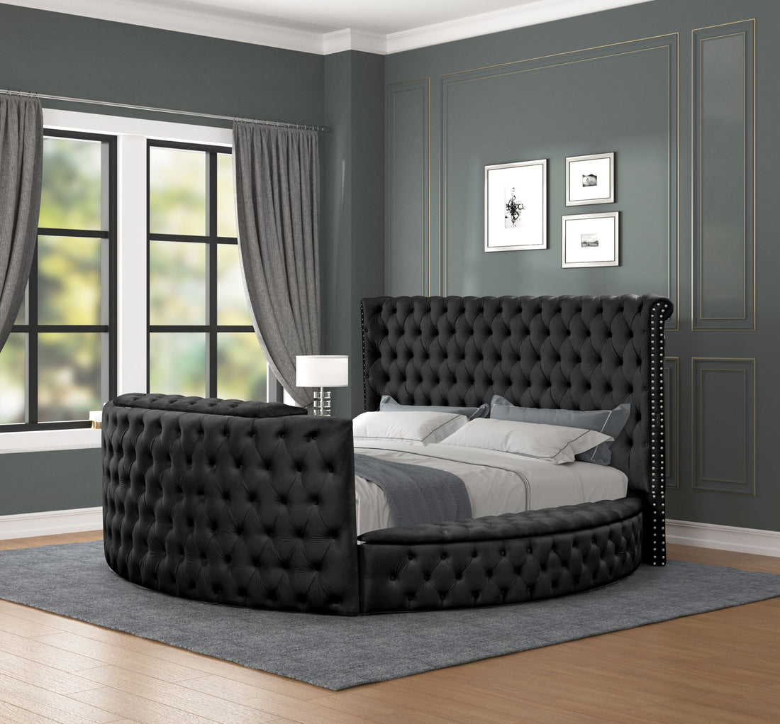 Maya Modern Style Crystal Tufted King Bed Made With Wood In Black Box Spring Not Required King Black Wood Bedroom Modern Slat Beds Upholstered Velvet Wood