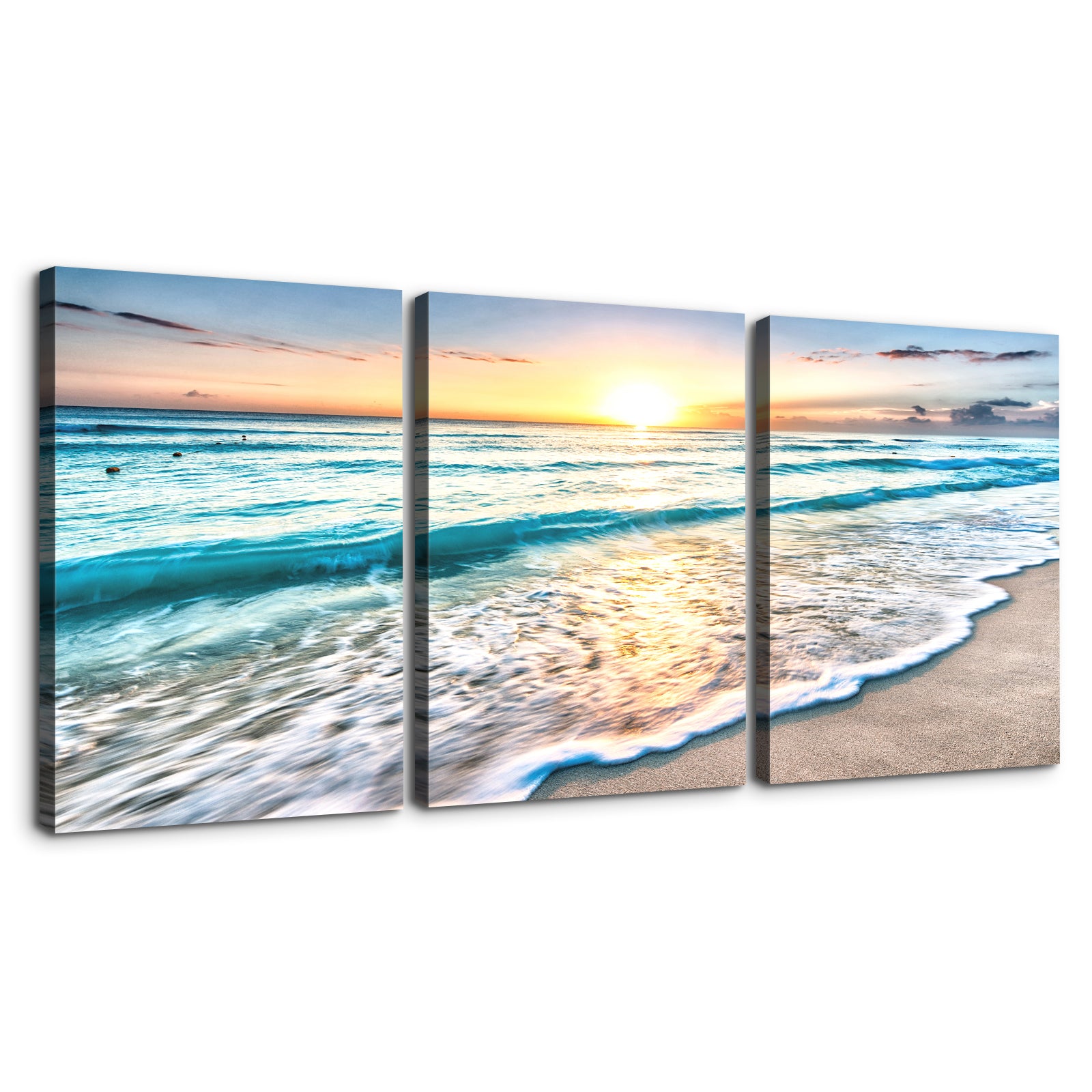 3 Panels Framed Canvas Wall Art Decor,3 Pieces Sea Wave Painting Decoration Painting For Chrismas Gift, Office,Dining Room,Living Room, Bathroom, Bedroom Decor Ready To Hang Rectangle Framed Multicolor Oversized 41In Canvas Nature Scenes