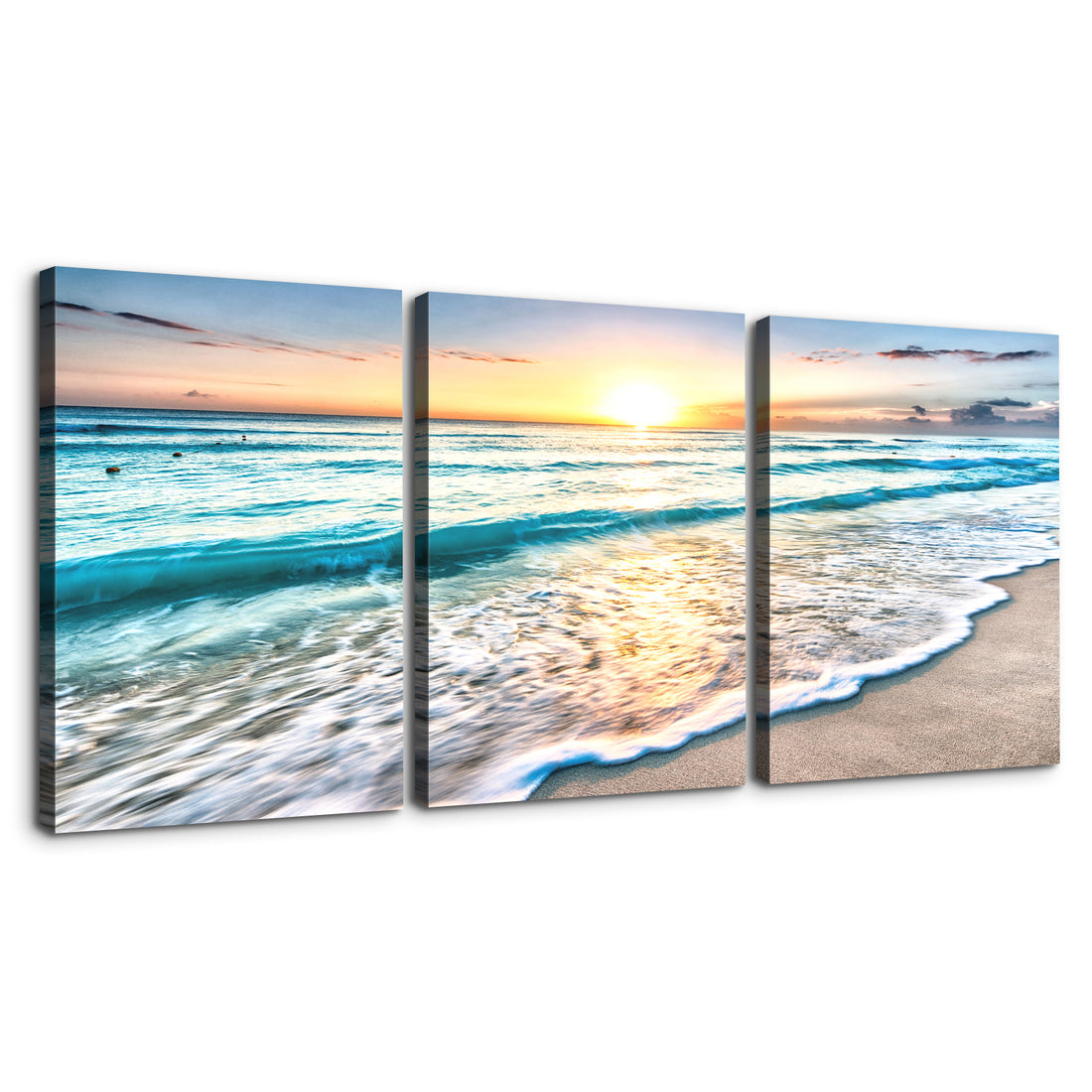 3 Panels Framed Canvas Wall Art Decor,3 Pieces Sea Wave Painting Decoration Painting For Chrismas Gift, Office,Dining Room,Living Room, Bathroom, Bedroom Decor Ready To Hang Rectangle Framed Multicolor Oversized 41In Canvas Nature Scenes