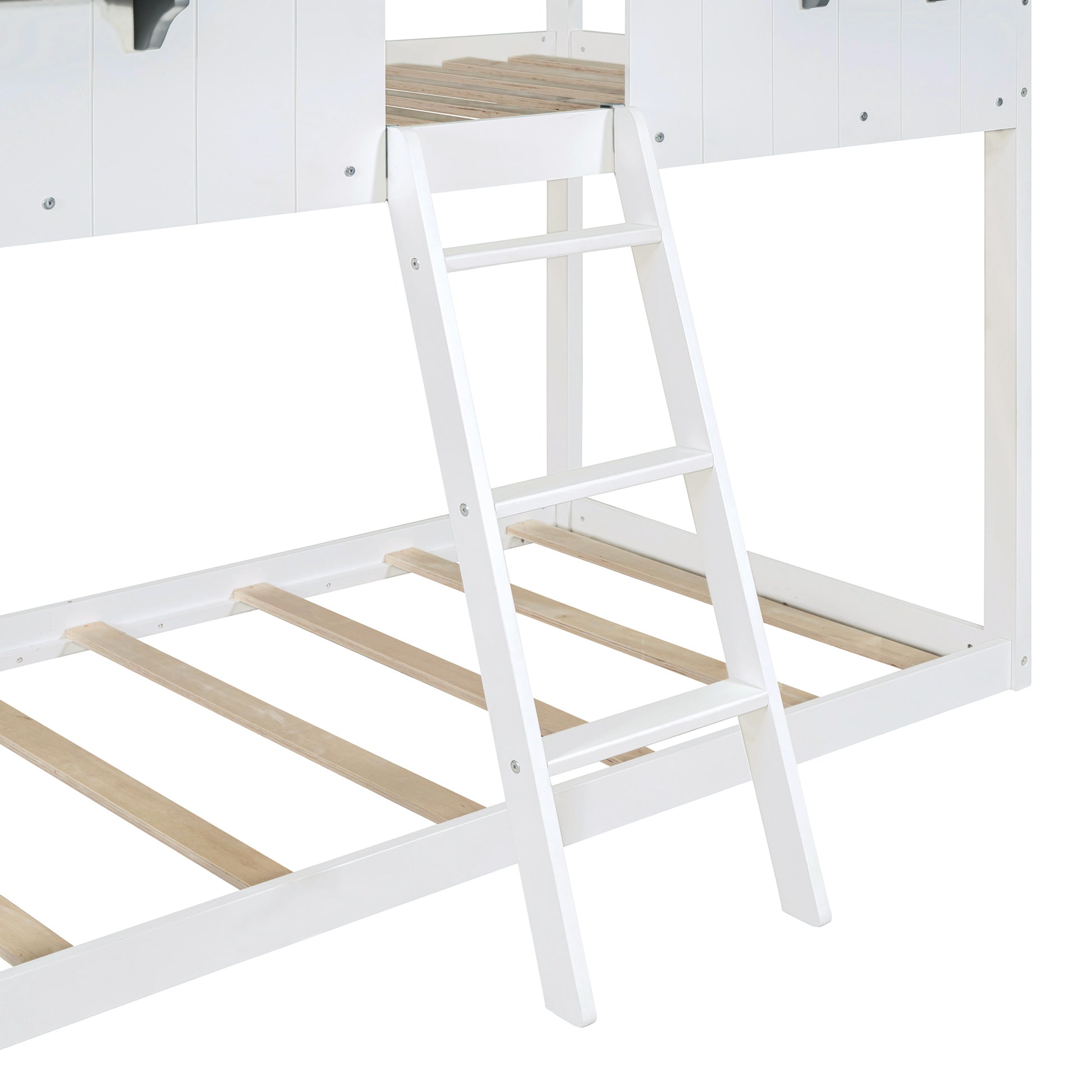 Twin Over Twin Bunk Bed Wood Bed With Roof, Window, Guardrail, Ladder White Old Sku :Lt000045Aak White Solid Wood