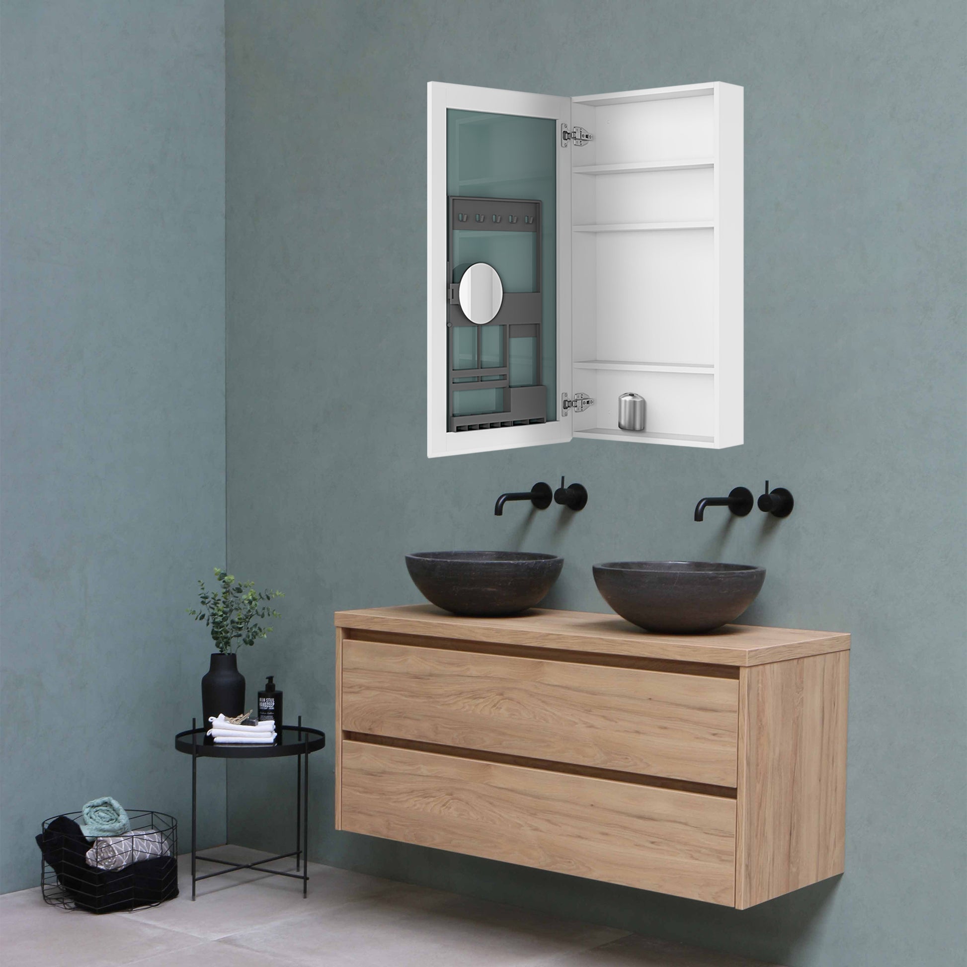 20" W X 36" H Single Door Bathroom Medicine Cabinet With Mirror, Recessed Or Surface Mount Bathroom Wall Cabinet, Beveled Edges,Silver White Engineered Wood