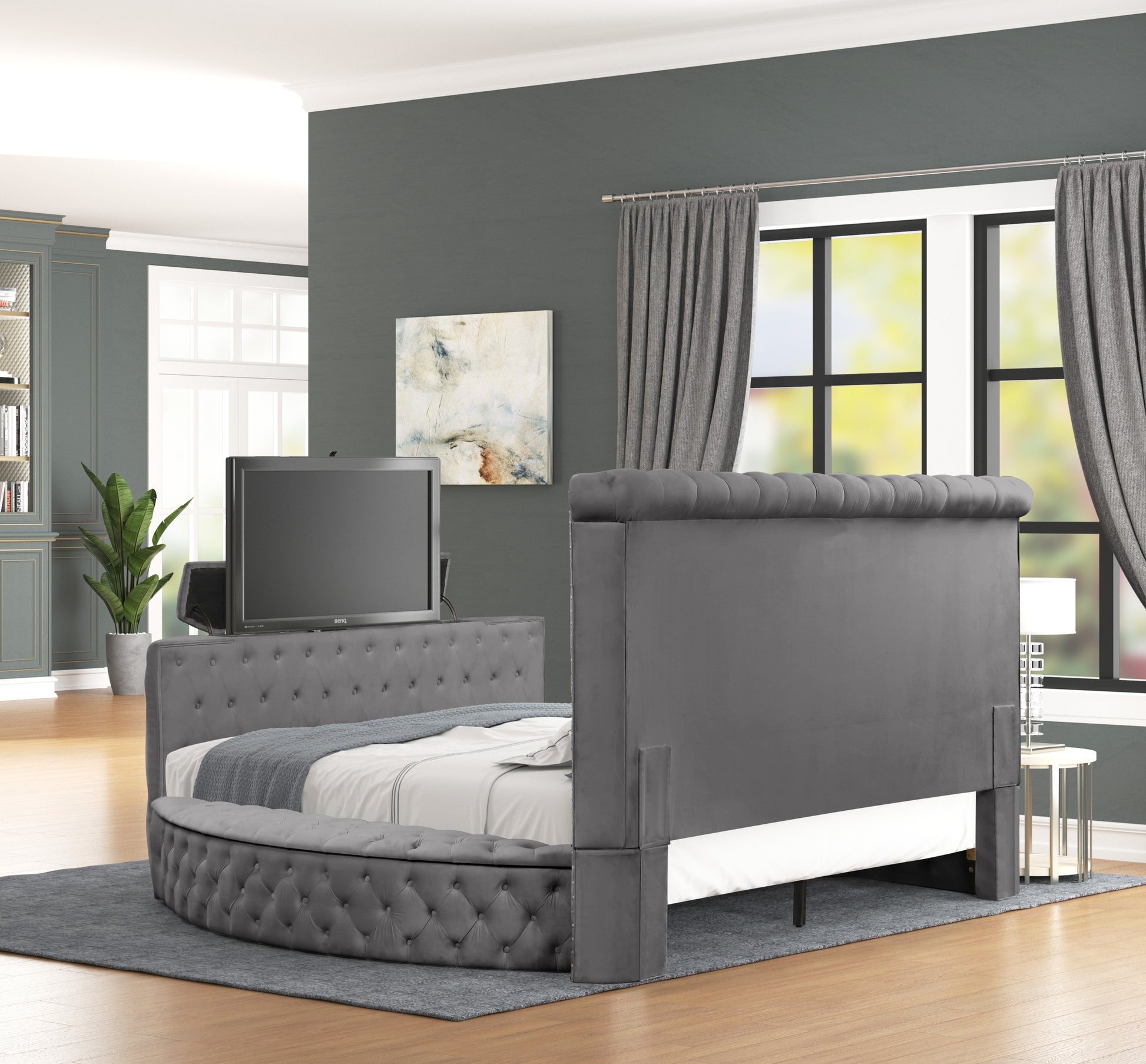 Maya Modern Style Crystal Tufted Queen 5Pc Bed Room Set Made With Wood In Gray Box Spring Not Required Queen Gray Wood 5 Piece Set Bedroom Bed Included,Chest Included,Dresser Included,Mirror Included,Nightstand Included Contemporary,Modern Upholstered