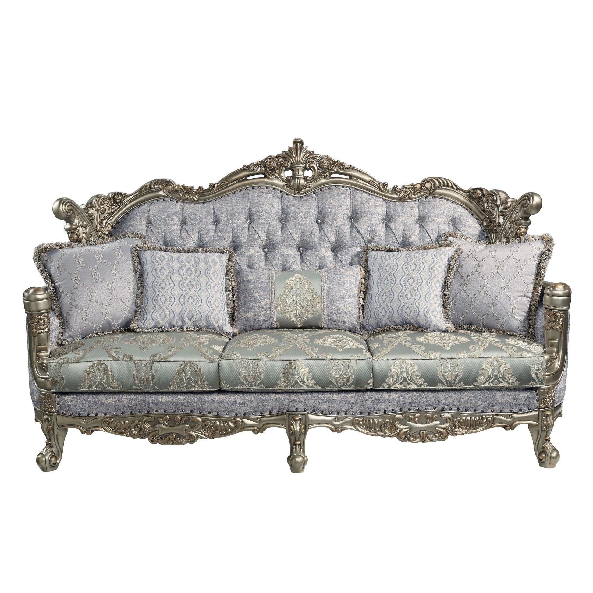 Miliani Sofa W 5 Pillows, Fabric & Antique Bronze Finish Lv01780 Antique Bronze Fabric