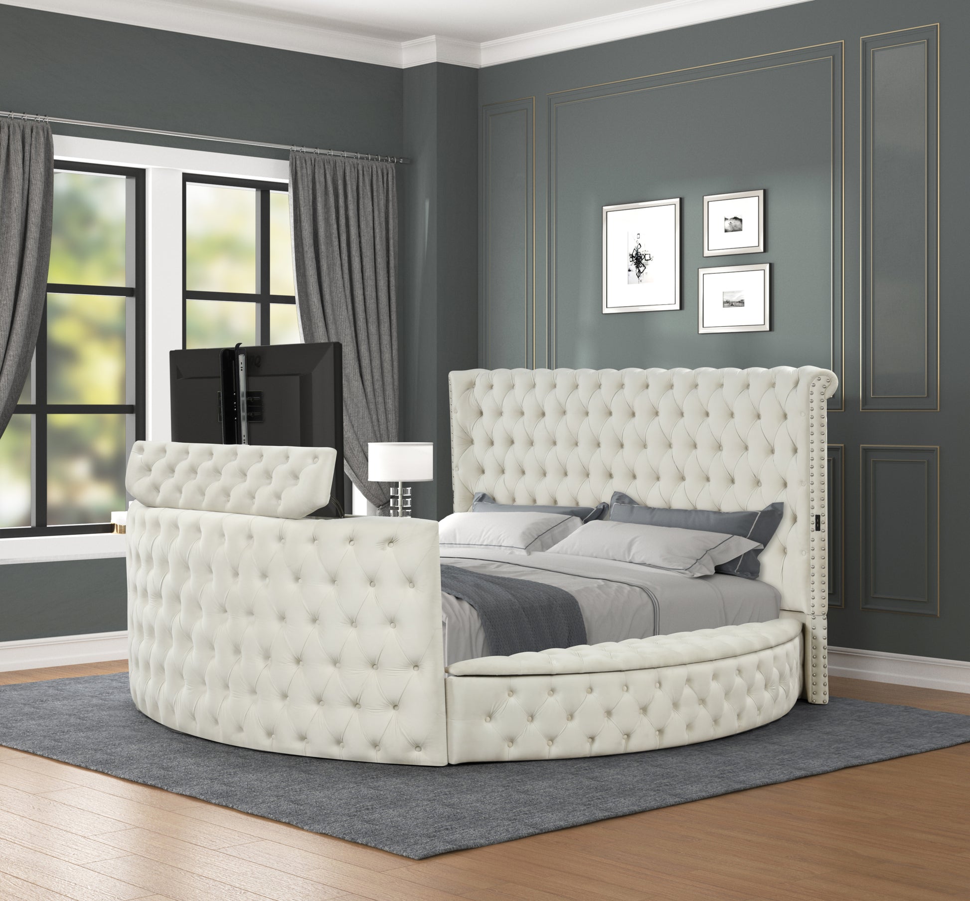 Maya Modern Style Crystal Tufted King 4Pc Bed Room Set Made With Wood In Cream Box Spring Not Required King Cream Wood 4 Piece Set Bedroom Bed Included,Dresser Included,Mirror Included,Nightstand Included Contemporary,Modern Upholstered Velvet Tufted