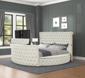 Maya Modern Style Crystal Tufted King Bed Made With Wood In Cream Box Spring Not Required King Cream Wood Bedroom Contemporary,Modern Slat Beds Upholstered Velvet Wood