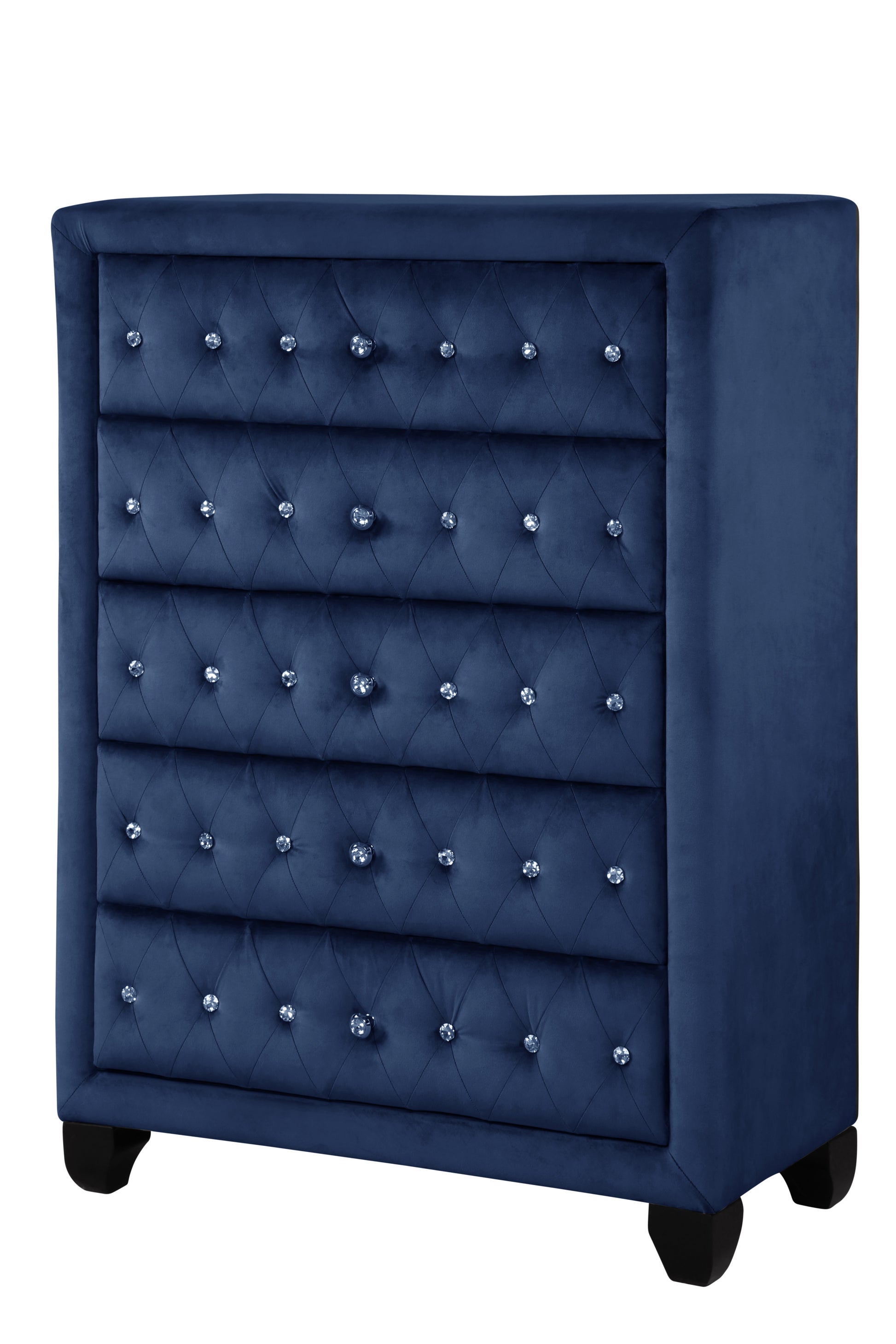 Monica Luxurious Four Poster Full 5 Pc Bed Made With Wood In Navy Box Spring Not Required Full Navy Wood 5 Piece Set Bedroom Bed Included,Chest Included,Dresser Included,Mirror Included,Nightstand Included Modern Upholstered Velvet Tufted Wood