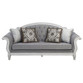 Florian Sofa W 4 Pillows, Gray Fabric & Antique White Finish Lv02119 Gray Fabric