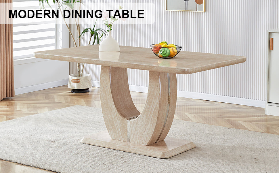 Modern Minimalist Luxury Mdf Rectangular Dining Table With Light Yellow Textured Stickers On The Table. Suitable For Restaurants, Living Rooms, Kitchens, And Study Rooms.F 1280 "63* "37* "30 Light Yellow Mdf