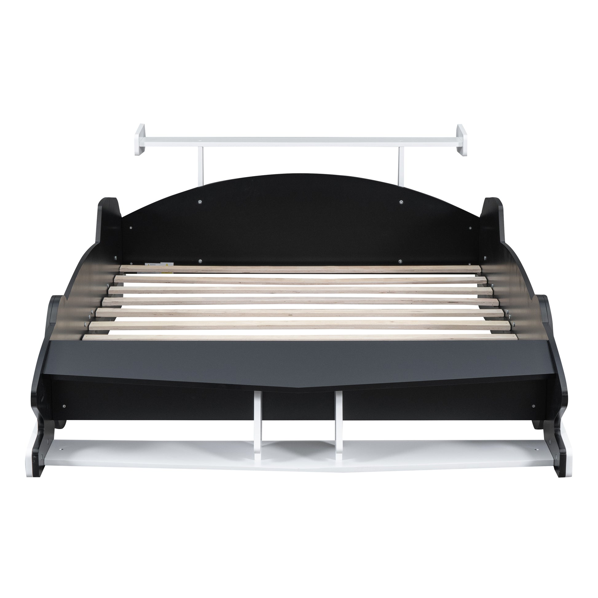 Full Size Race Car Shaped Platform Bed With Wheels,Black Black Plywood