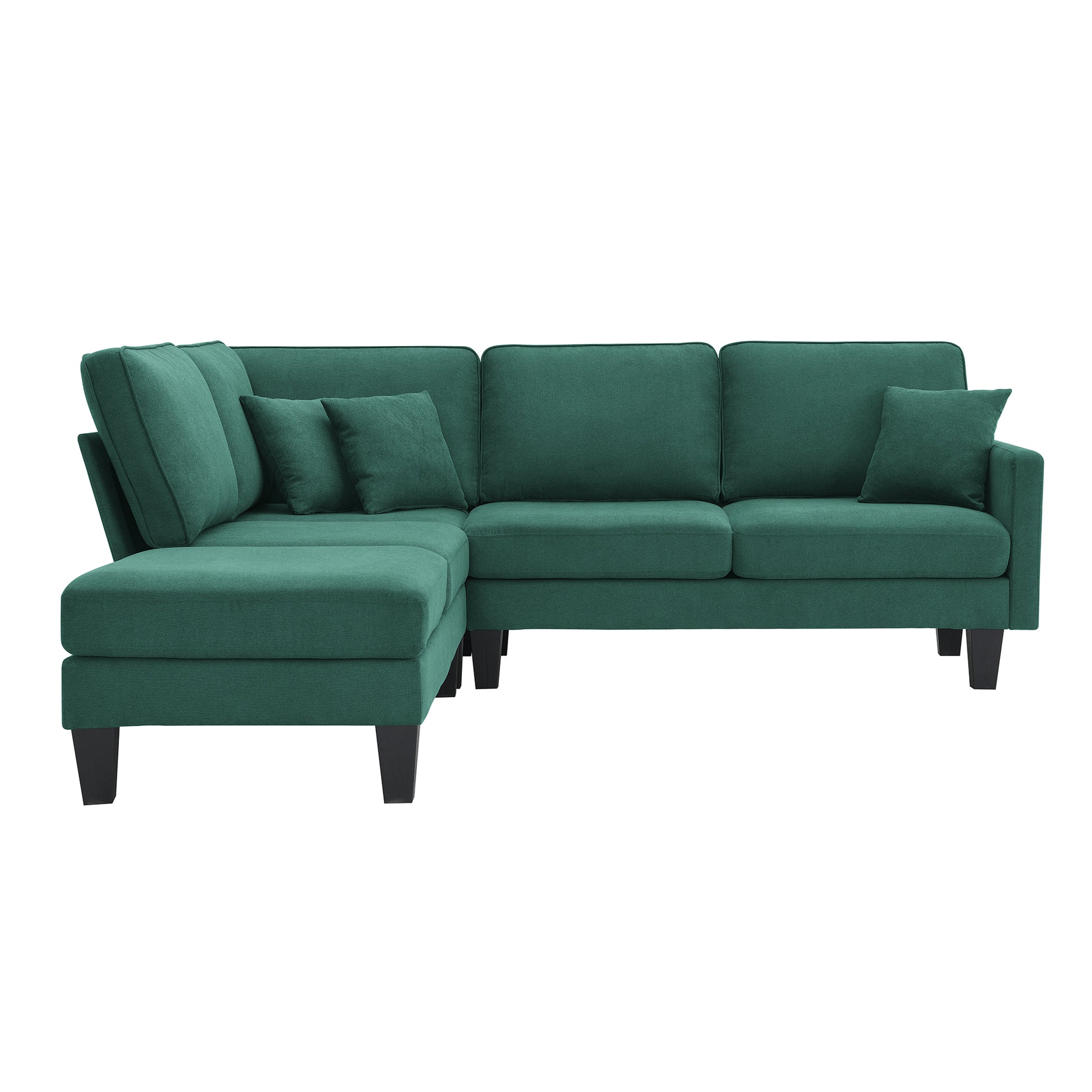 90*88" Terrycloth Modern Sectional Sofa,5 Seat Practical Couch Set With Chaise Lounge,L Shape Minimalist Indoor Furniture With 3 Pillows For Living Room,Apartment,Office, 3 Colors Green Fabric