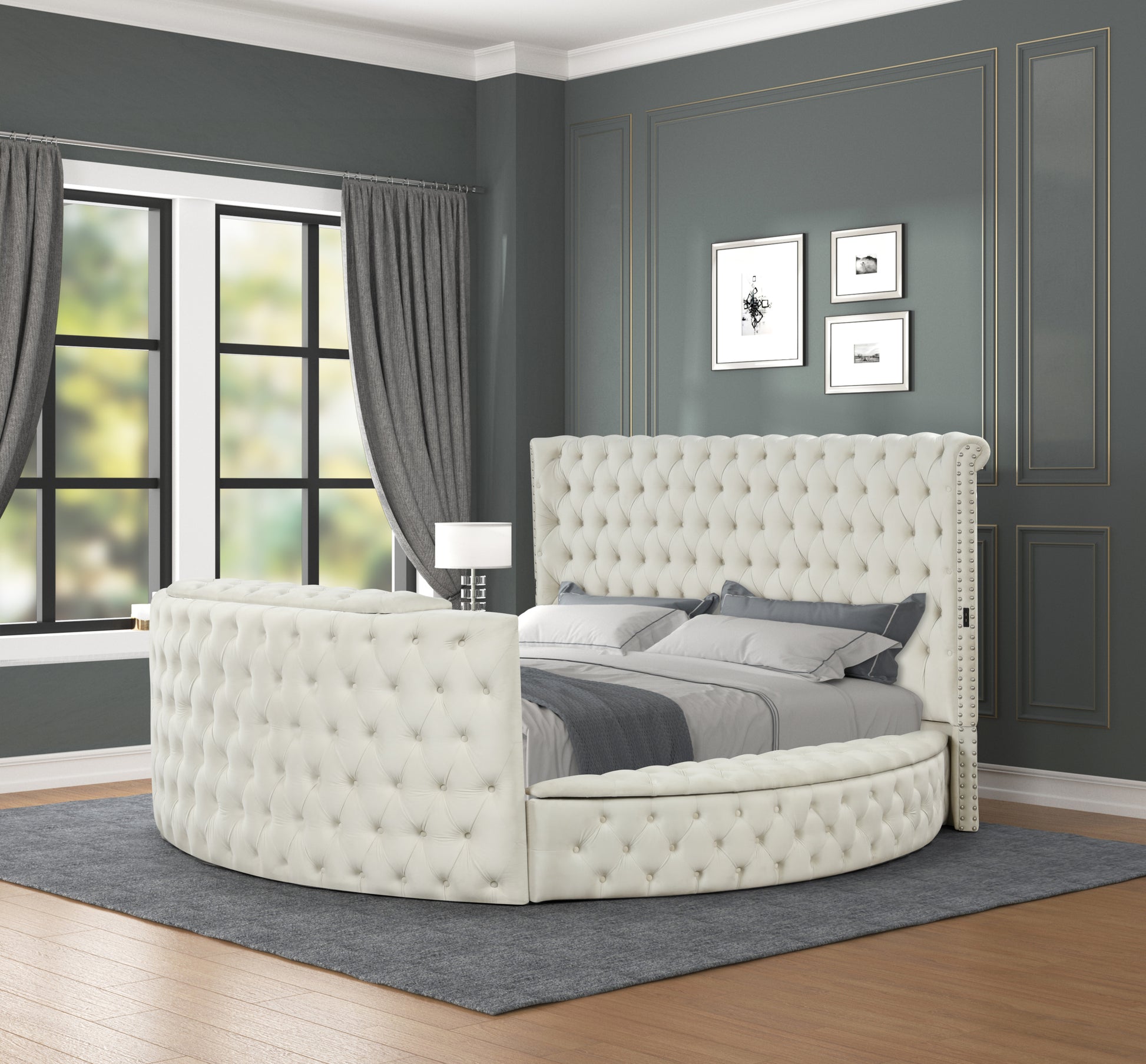 Maya Modern Style Crystal Tufted King 4Pc Bed Room Set Made With Wood In Cream Box Spring Not Required King Cream Wood 4 Piece Set Bedroom Bed Included,Dresser Included,Mirror Included,Nightstand Included Contemporary,Modern Upholstered Velvet Tufted