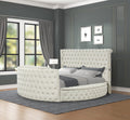 Maya Modern Style Crystal Tufted King Bed Made With Wood In Cream Box Spring Not Required King Cream Wood Bedroom Contemporary,Modern Slat Beds Upholstered Velvet Wood