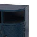 Curved Design Storage Cabinet Made Of Fraxinus Mandschuric Solid Wood Veneer, Featuring Four Doors And Adjustable Shelves, Suitable For Corridors, Entrances And Study. 3 4 Shelves Navy Blue Mdf