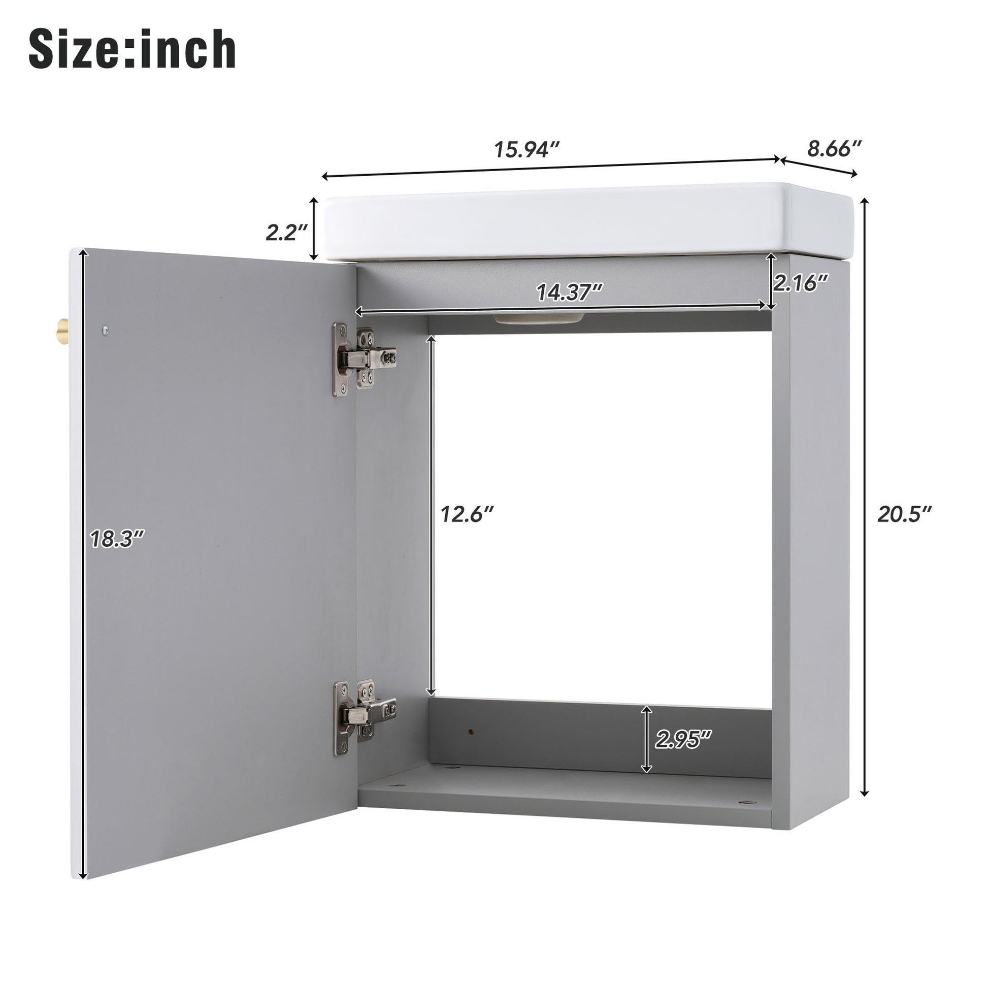 Viedo Contemporary 16" Wall Mounted Bathroom Vanity Combo Cabinet With Ceramic Basin Ideal For Small Bathrooms Grey Mdf