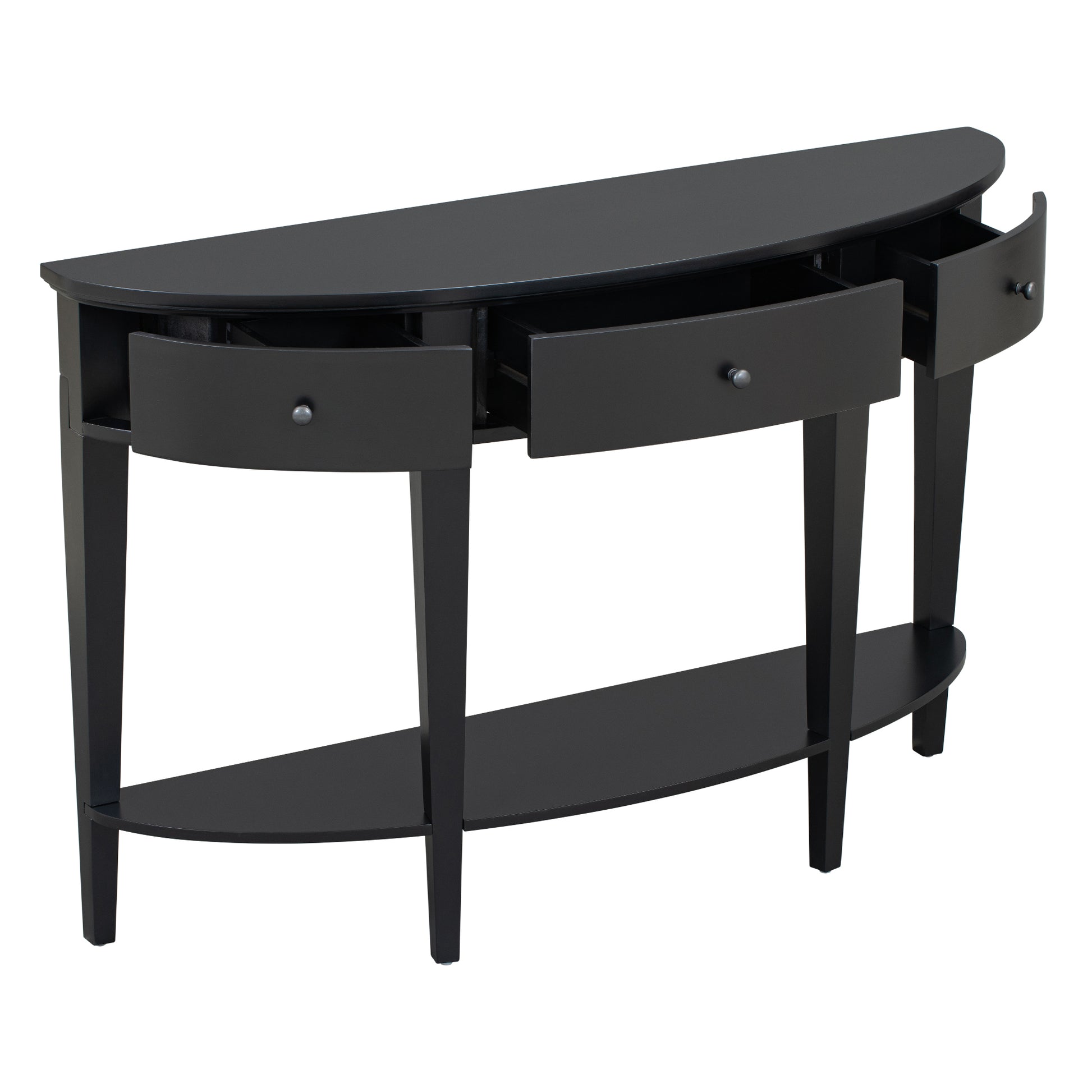 Modern Curved Console Table Sofa Table With 3 Drawers And 1 Shelf For Hallway, Entryway, Living Room Black Solid Wood Mdf