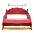 Twin Size Race Car Shaped Platform Bed With Wheels,Red Red Plywood