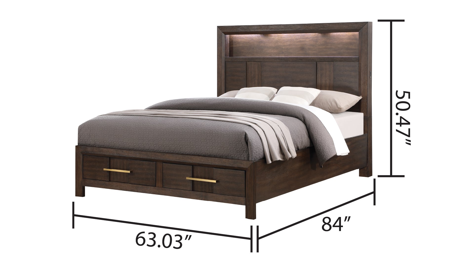 Kenzo Modern Style Queen 5Pc Storage Bedroom Set Made With Wood, Led Headboard, Bluetooth Speakers & Usb Ports Walnut Box Spring Not Required Queen Walnut Wood 5 Piece Set Bedroom Bed Included,Chest Included,Dresser Included,Mirror Included,Nightstand