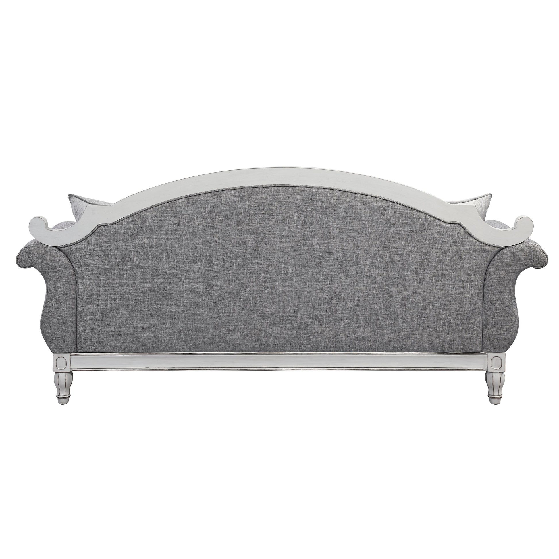 Florian Sofa W 4 Pillows, Gray Fabric & Antique White Finish Lv02119 Gray Fabric