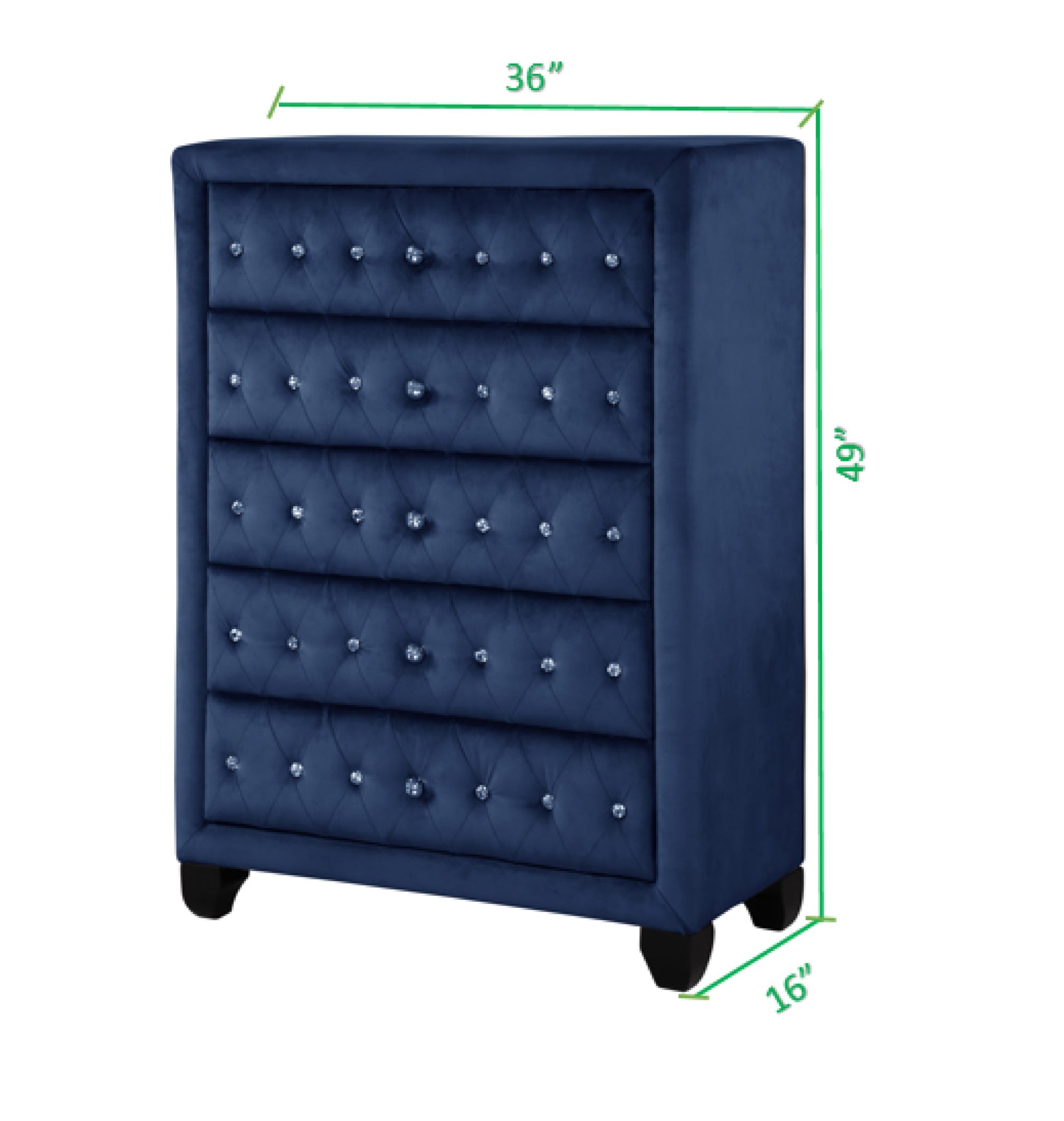 Monica Luxurious Four Poster Full 5 Pc Bed Made With Wood In Navy Box Spring Not Required Full Navy Wood 5 Piece Set Bedroom Bed Included,Chest Included,Dresser Included,Mirror Included,Nightstand Included Modern Upholstered Velvet Tufted Wood