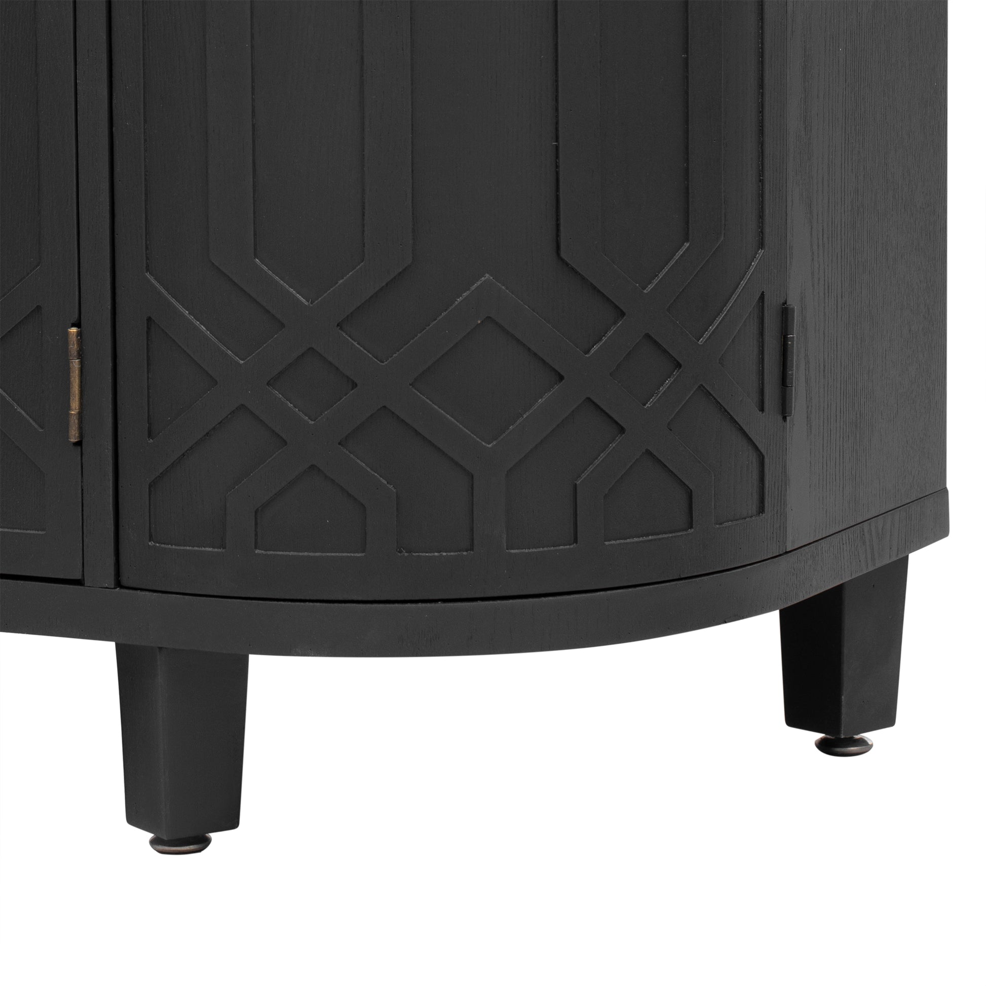 Curved Design Storage Cabinet Made Of Fraxinus Mandschuric Solid Wood Veneer, Featuring Four Doors And Adjustable Shelves, Suitable For Corridors, Entrances And Study. 3 4 Shelves Black Mdf