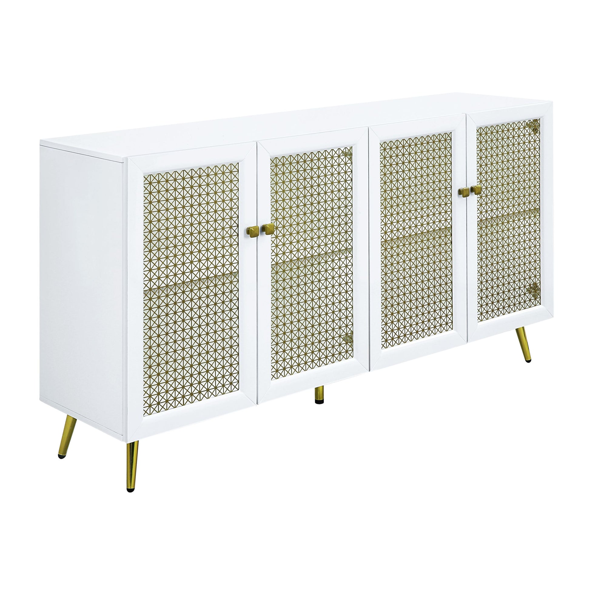 Gaerwn Console Cabinet W Led, White High Gloss Finish Ac01939 White Mdf