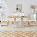Modern Minimalist Luxury Mdf Rectangular Dining Table With Light Yellow Textured Stickers On The Table. Suitable For Restaurants, Living Rooms, Kitchens, And Study Rooms.F 1280 