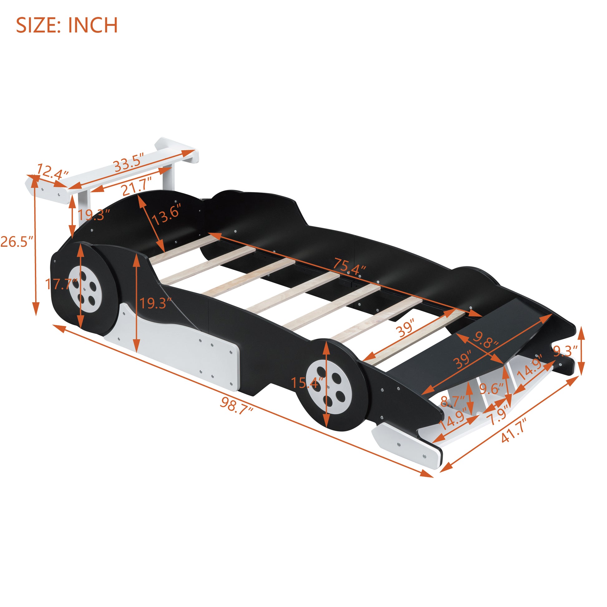 Twin Size Race Car Shaped Platform Bed With Wheels,Black Black Plywood