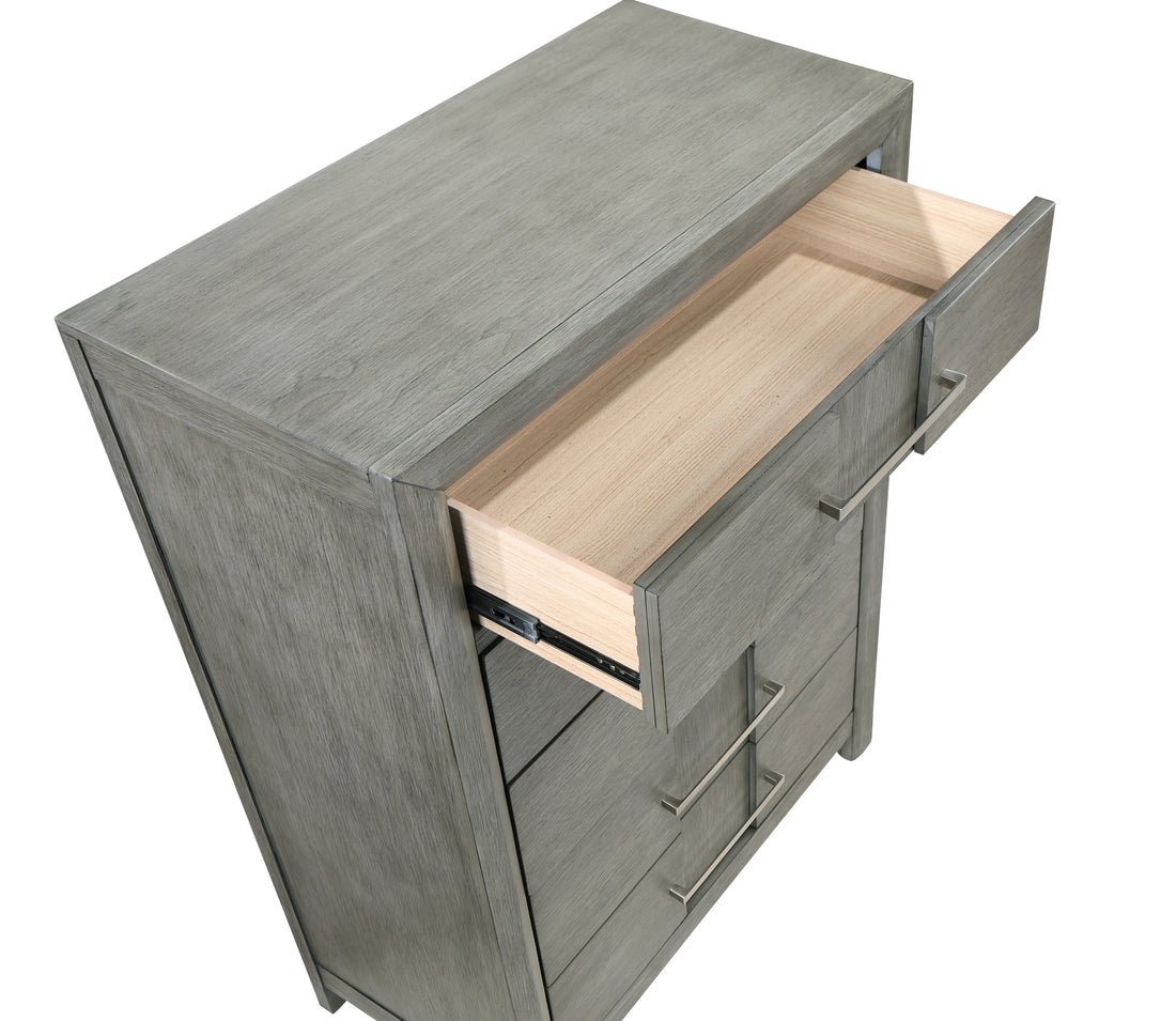 Kenzo Modern Style 5 Drawer Chest Made With Wood In Gray Gray Bedroom Contemporary,Modern Solid Wood Mdf Wood