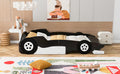 Full Size Race Car Shaped Platform Bed With Wheels,Black Black Plywood