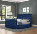 Maya Modern Style Crystal Tufted King 4Pc Bed Room Set Made With Wood In Blue Box Spring Not Required King Blue Wood 4 Piece Set Bedroom Bed Included,Dresser Included,Mirror Included,Nightstand Included Modern Upholstered Velvet Tufted Wood