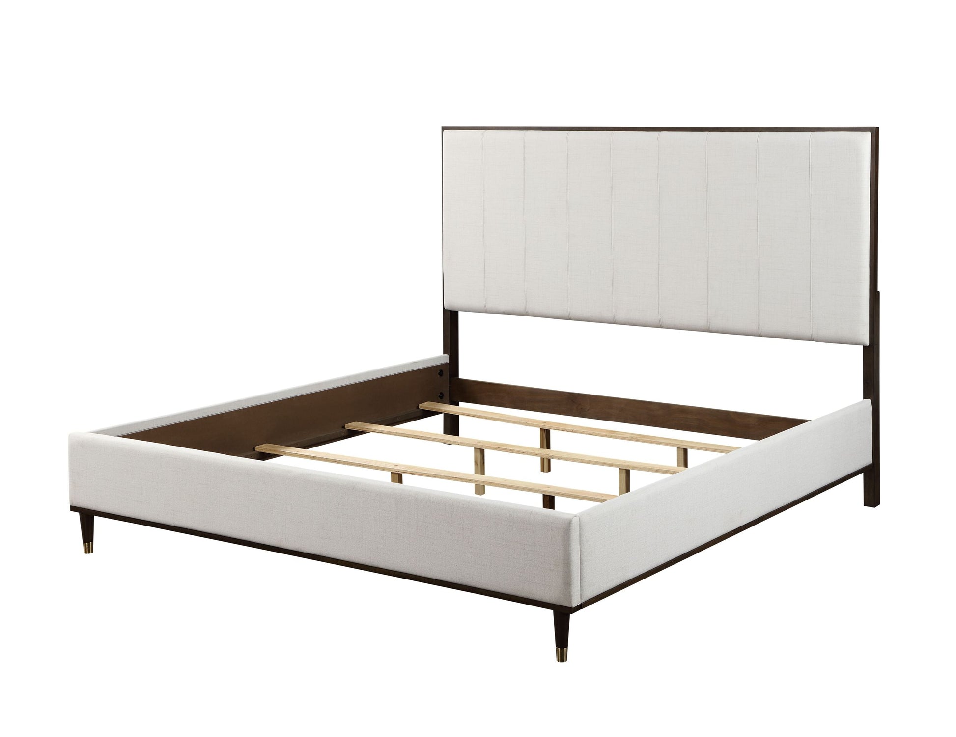 Carena Eastern King Bed, Light Gray Fabric, White & Brown Finish Bd02026Ek Gray Fabric